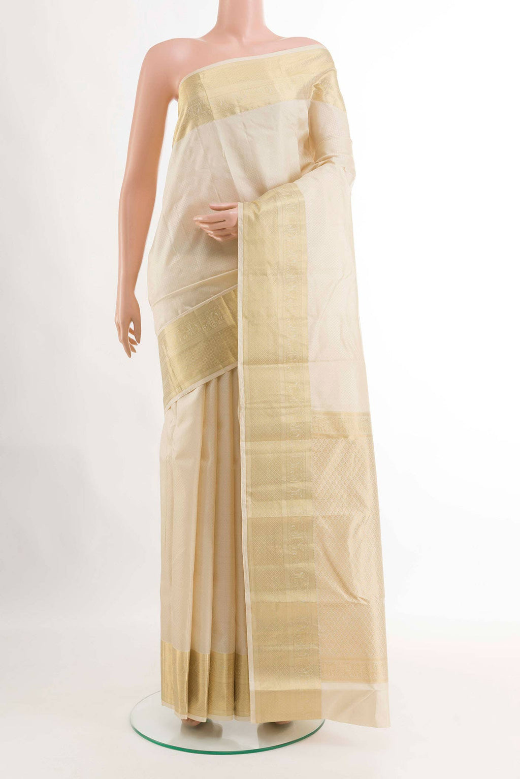 Off White Kanchipuram Silk Saree