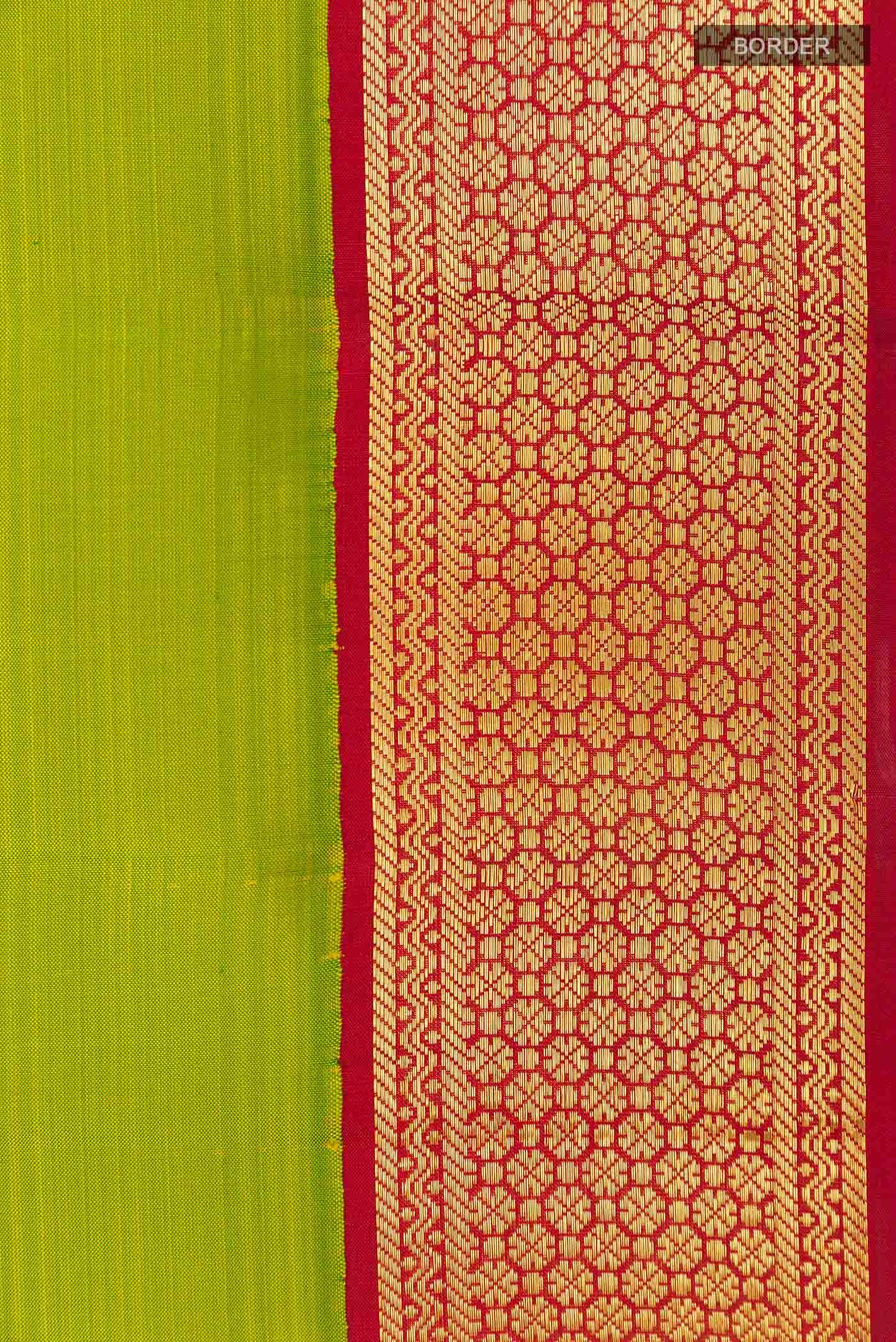 Parrot Green Kanchipuram Silk Nine Yards Saree
