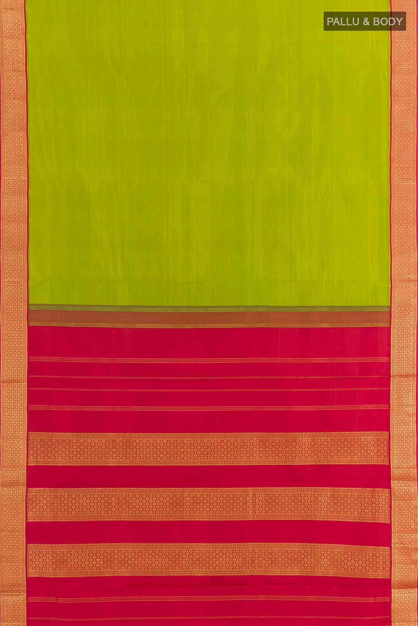Parrot Green Kanchipuram Silk Nine Yards Saree
