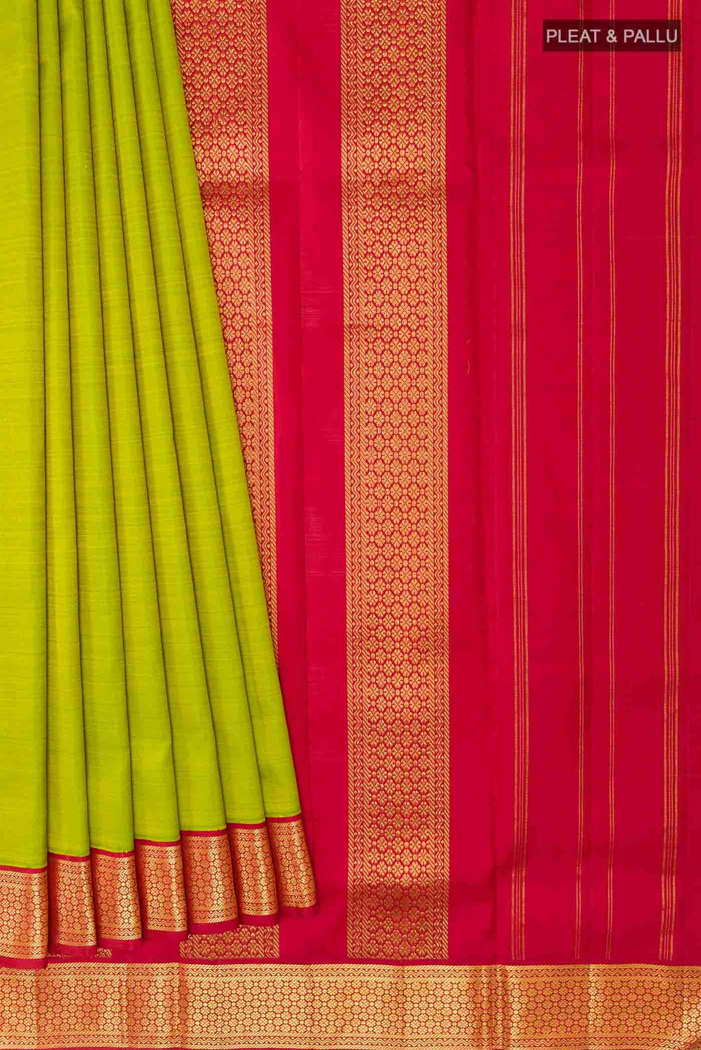 Parrot Green Kanchipuram Silk Nine Yards Saree