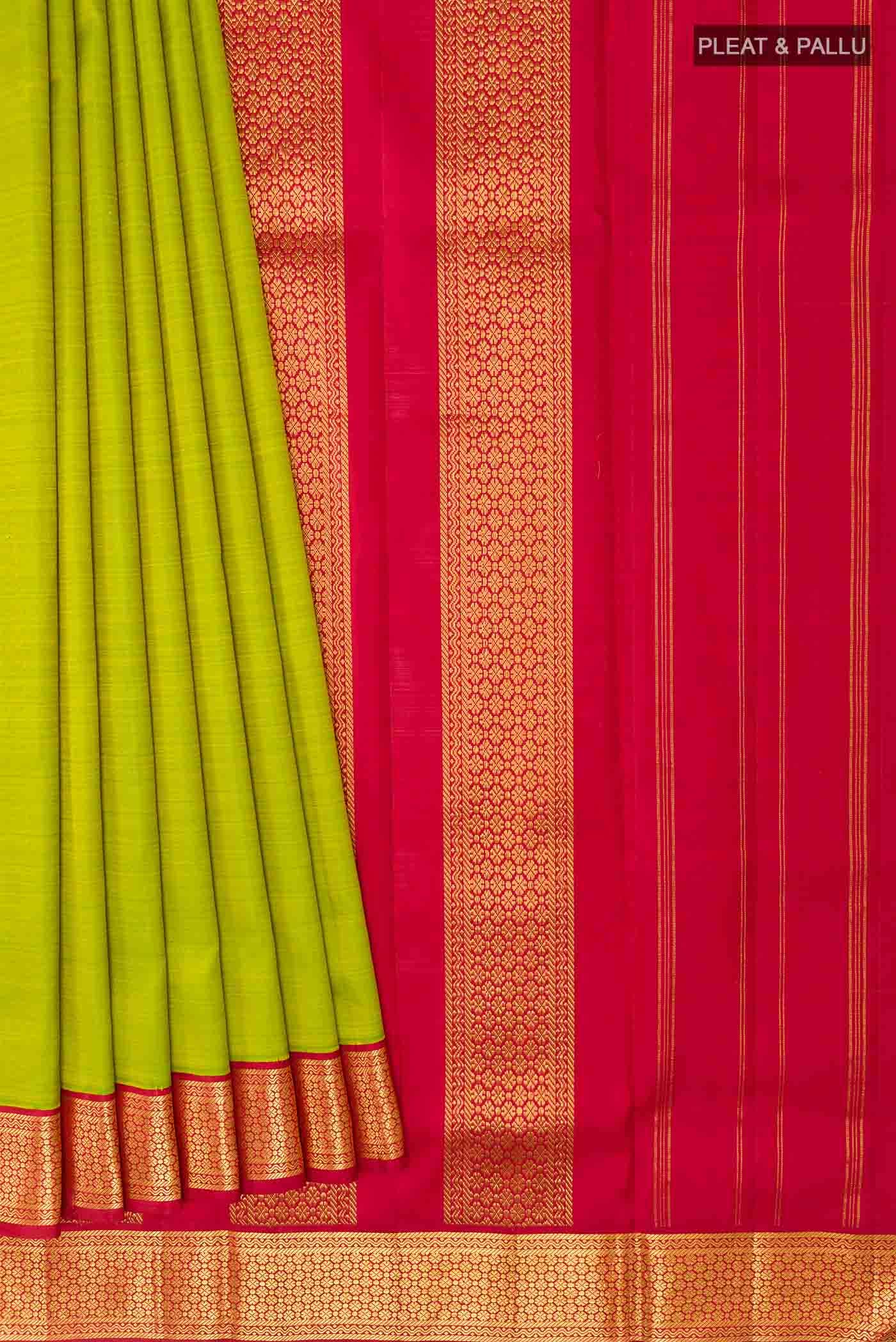 Parrot Green Kanchipuram Silk Nine Yards Saree