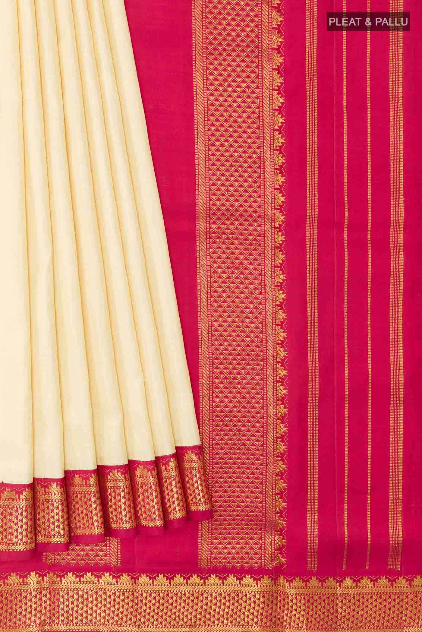 Cream Kanchipuram Silk Nine Yards Saree