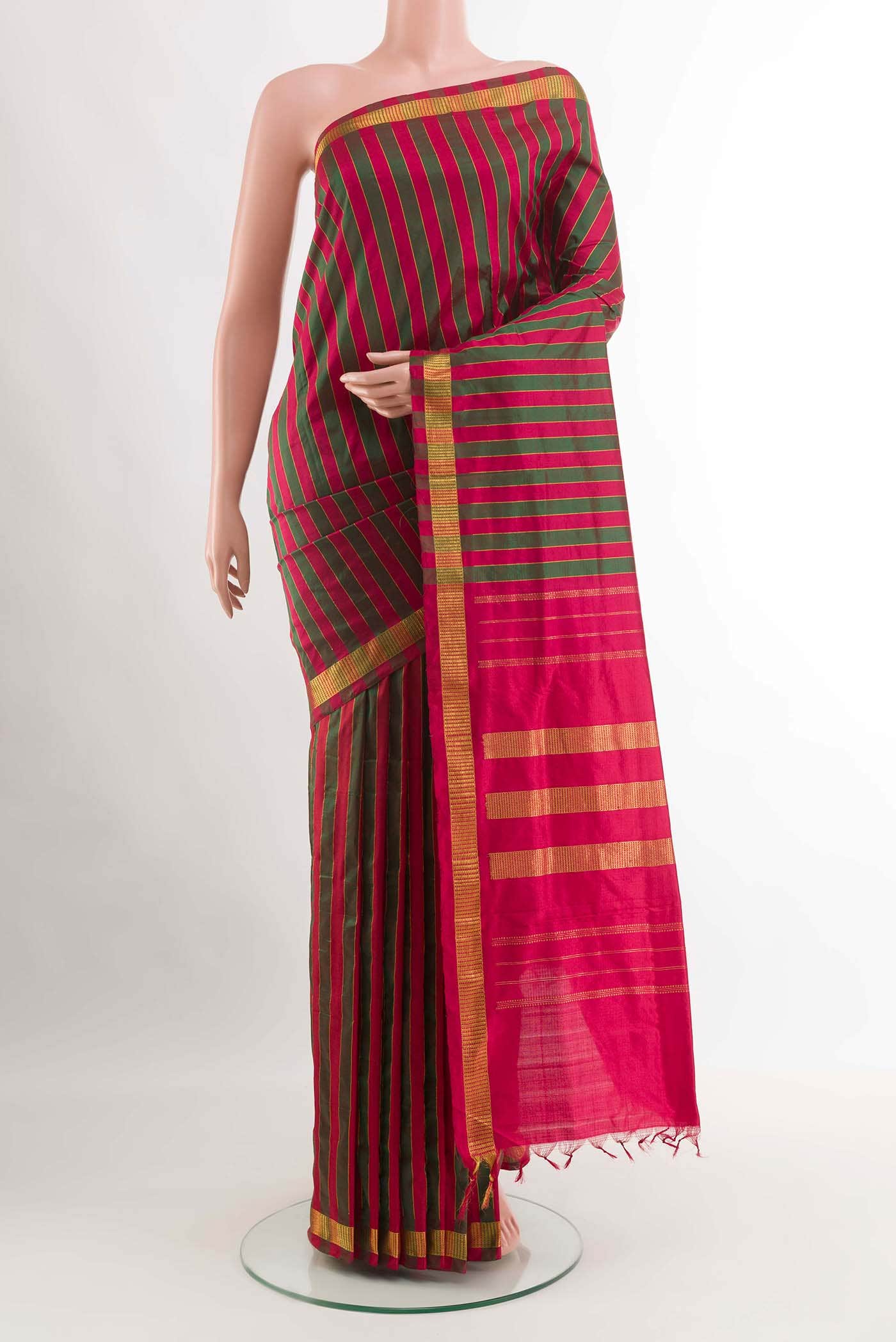 Red Dual Tone Kanchipuram Silk Nine Yards Saree