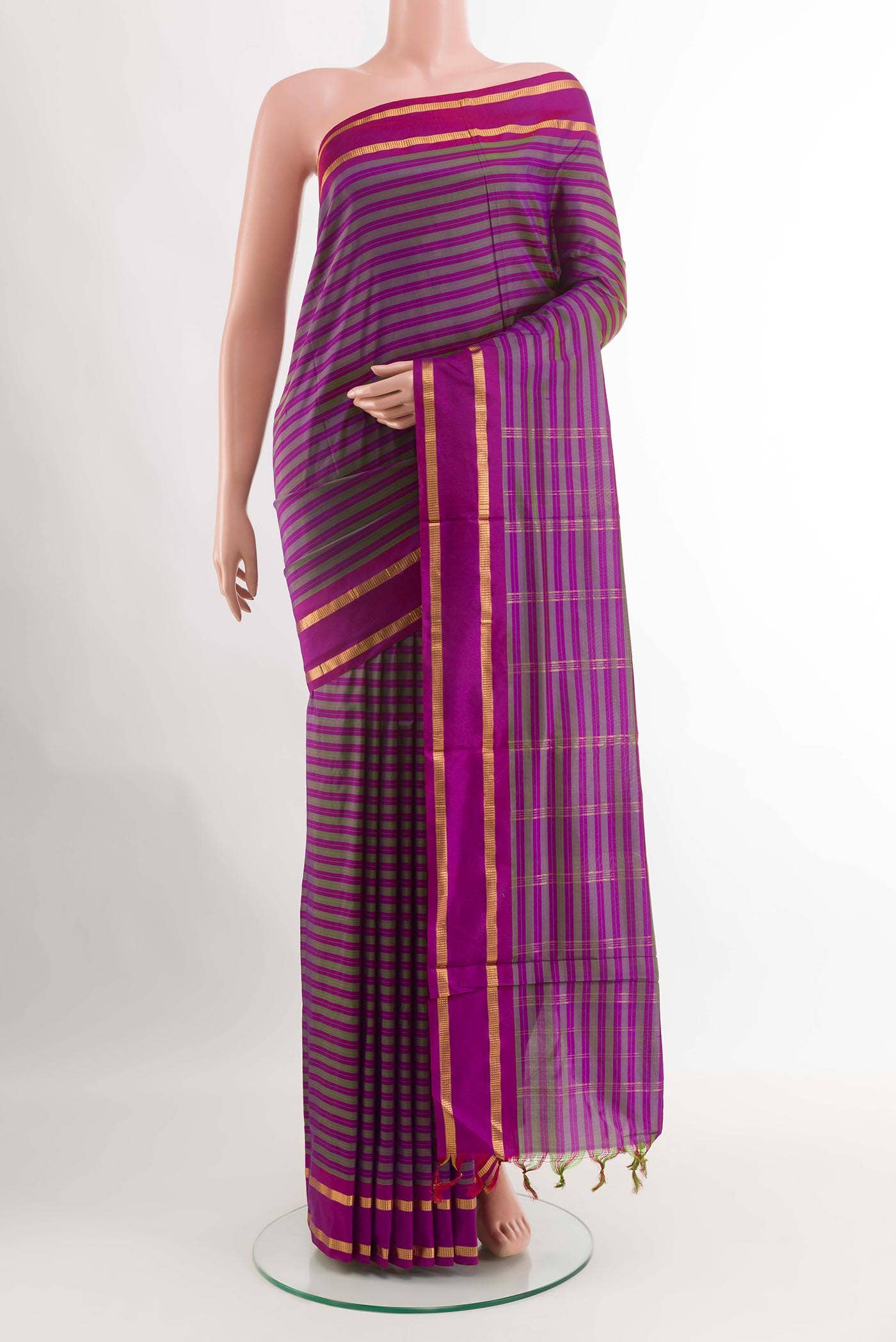 Purple Kanchipuram Silk Nine Yards Saree