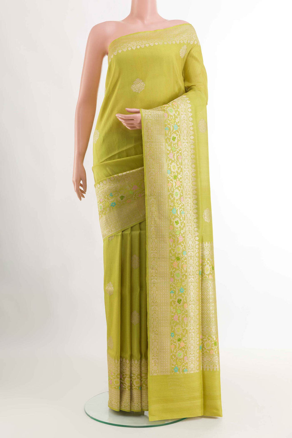 Parrot Green Banarasi Tussar Silk Saree