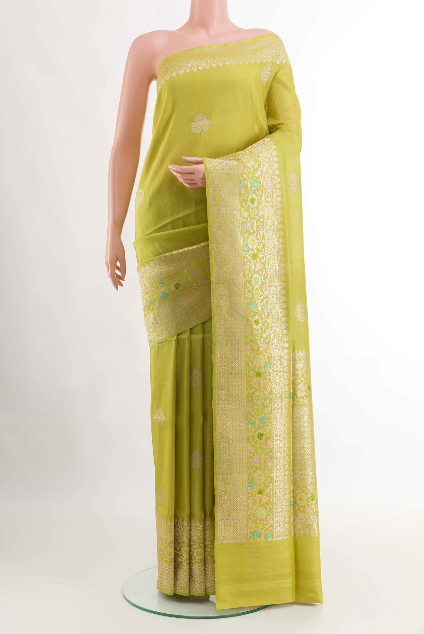 Parrot Green Banarasi Tussar Silk Saree