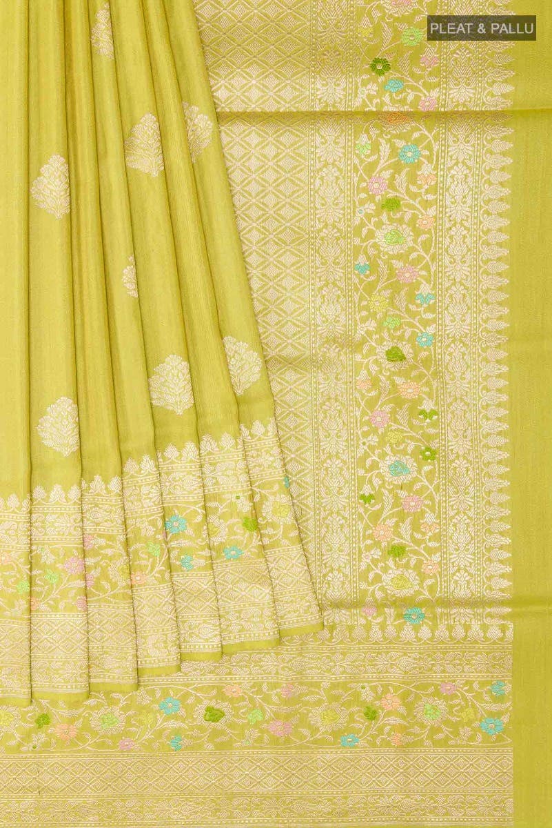 Parrot Green Banarasi Tussar Silk Saree