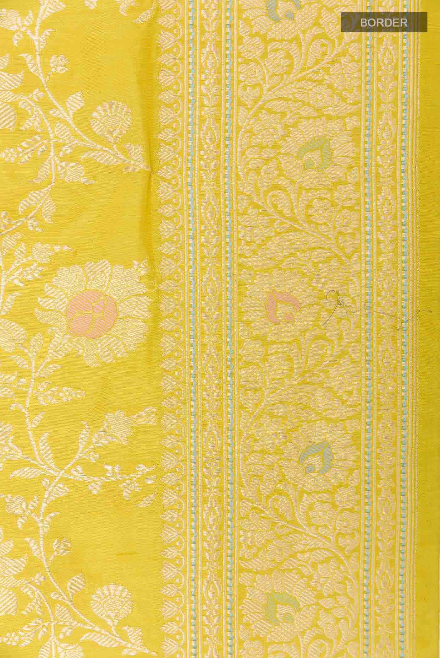 Lemon Yellow Banarasi Silk Saree