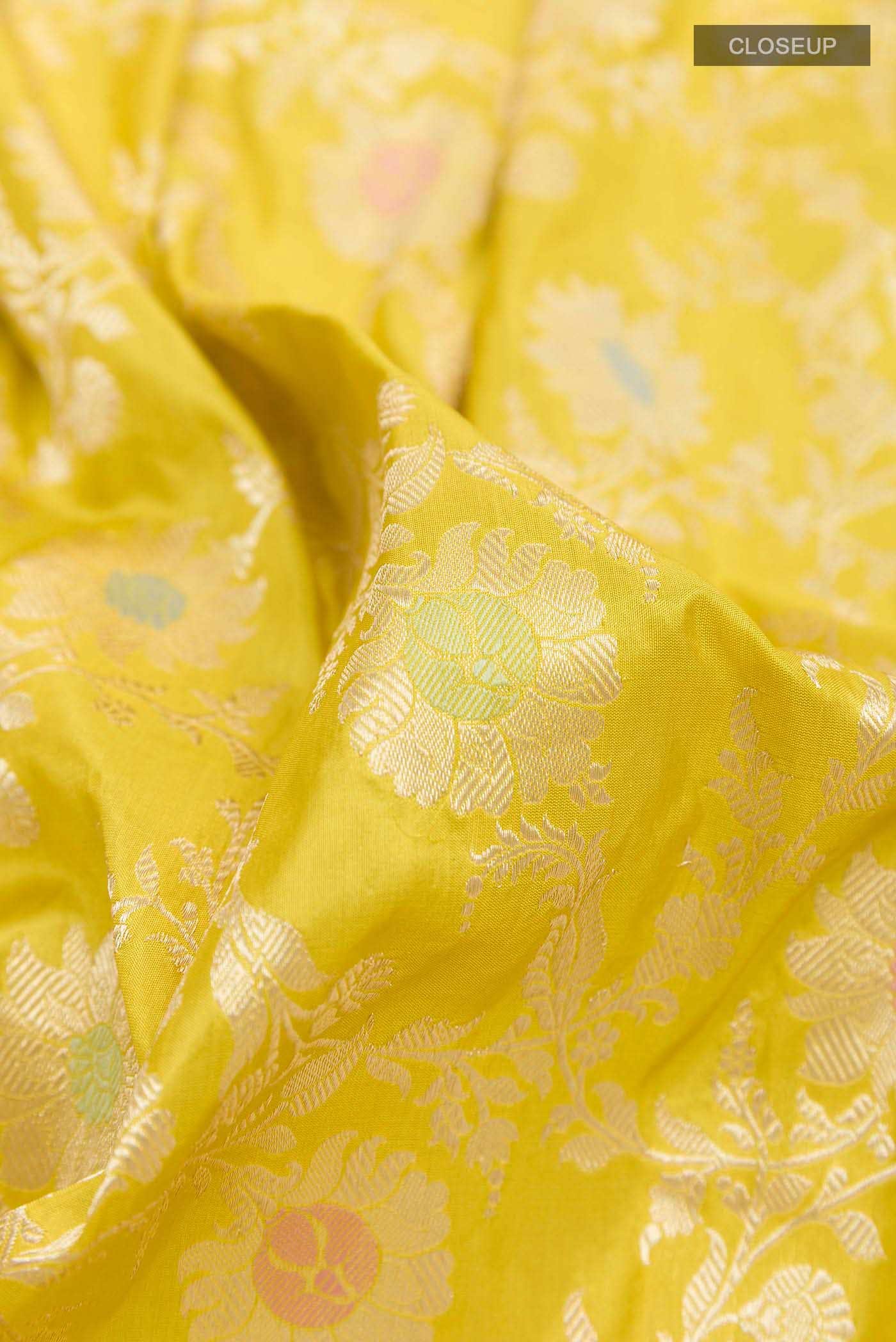 Lemon Yellow Banarasi Silk Saree