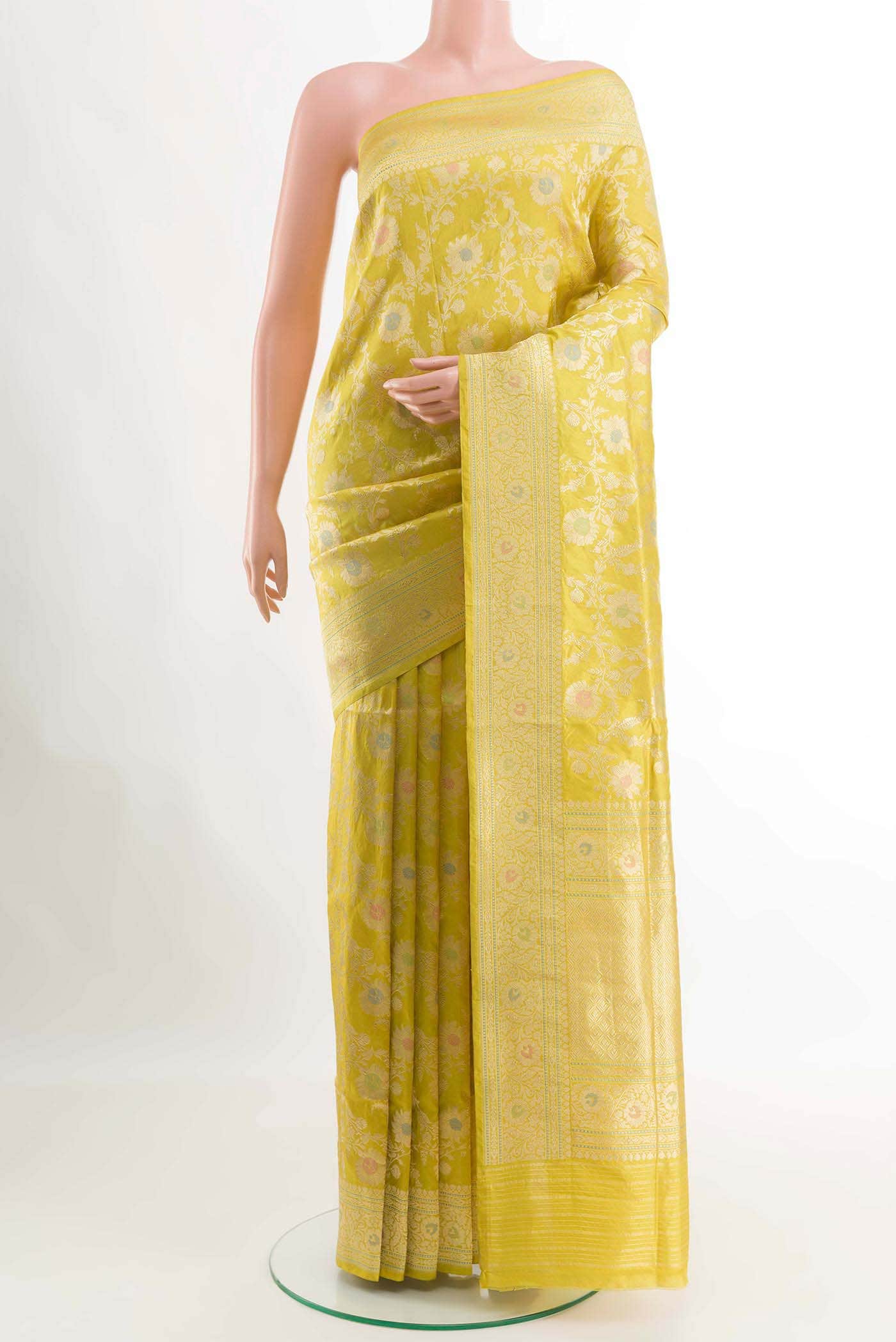 Lemon Yellow Banarasi Silk Saree