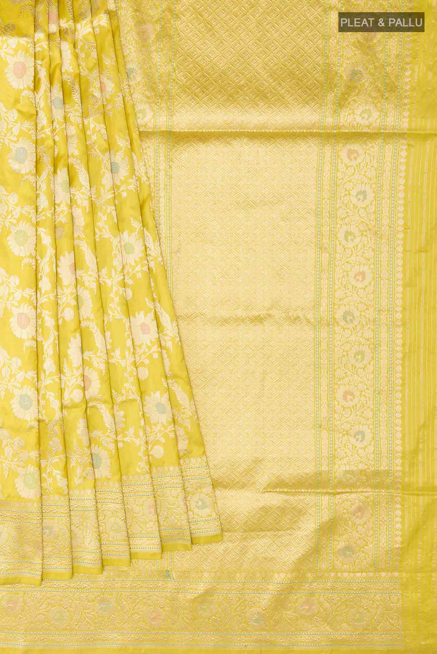 Lemon Yellow Banarasi Silk Saree
