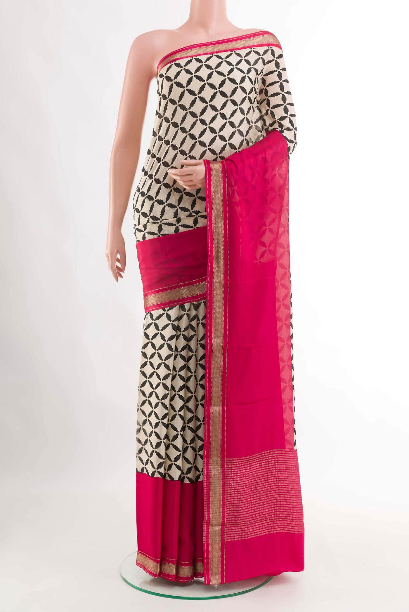Off White Mysore Crepe Saree