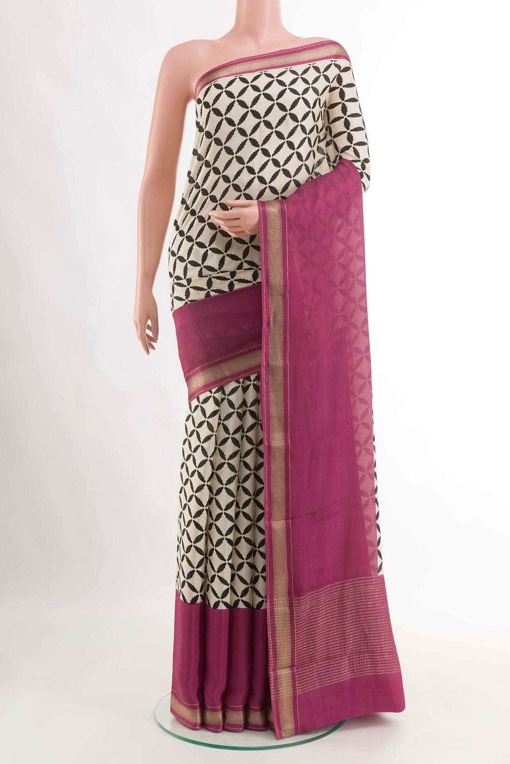Off White Mysore Crepe Saree