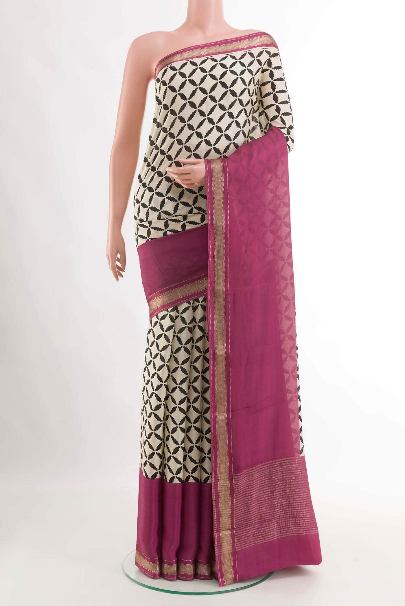 Off White Mysore Crepe Saree