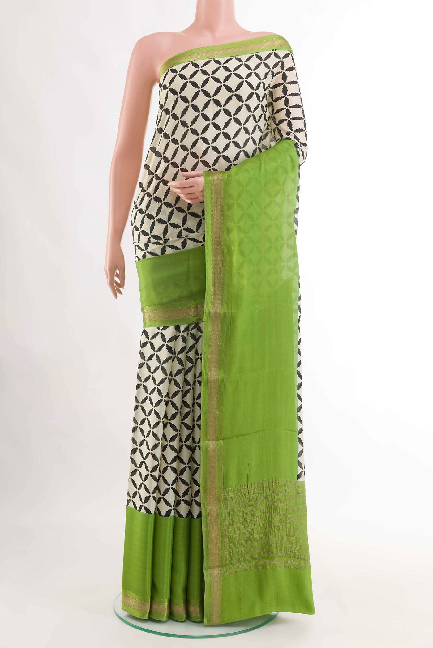 Off White Mysore Crepe Saree