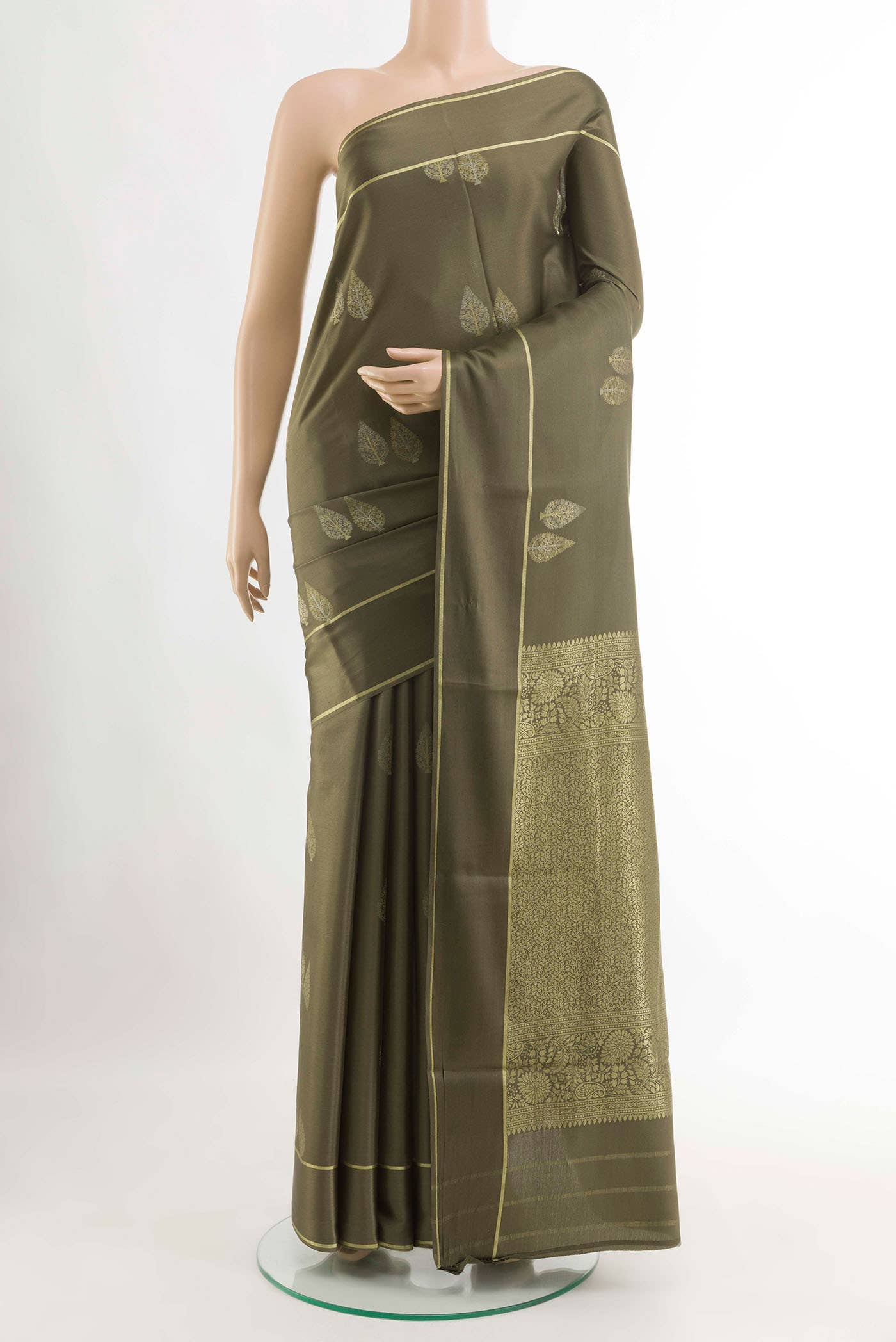 Mehandi Green Mysore Crepe Saree