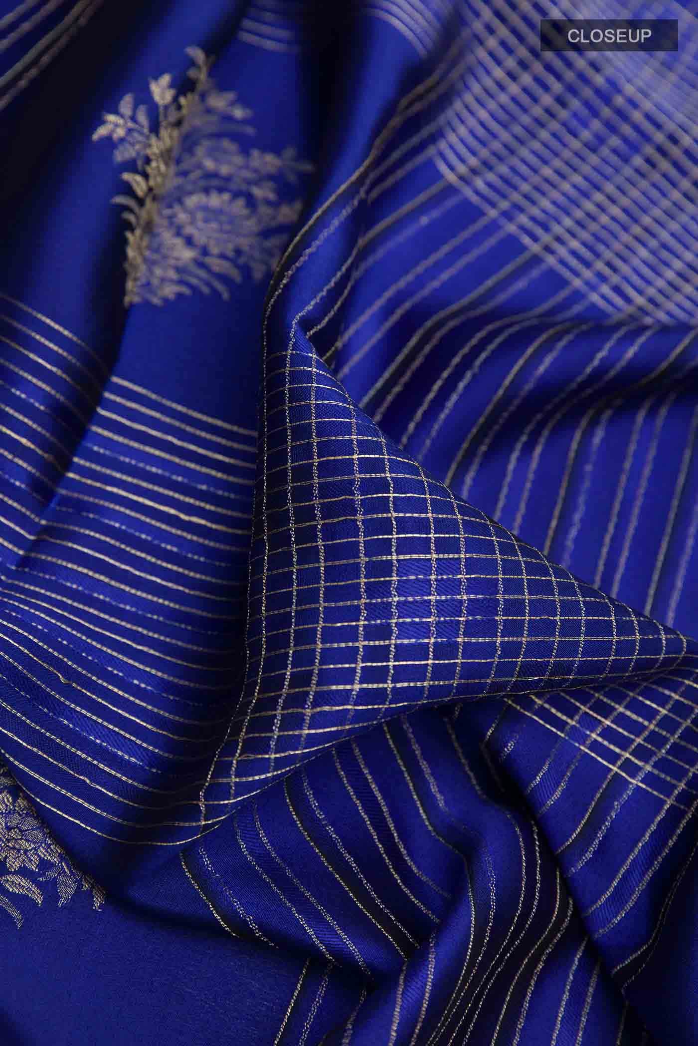 Blue Mysore Crepe Saree