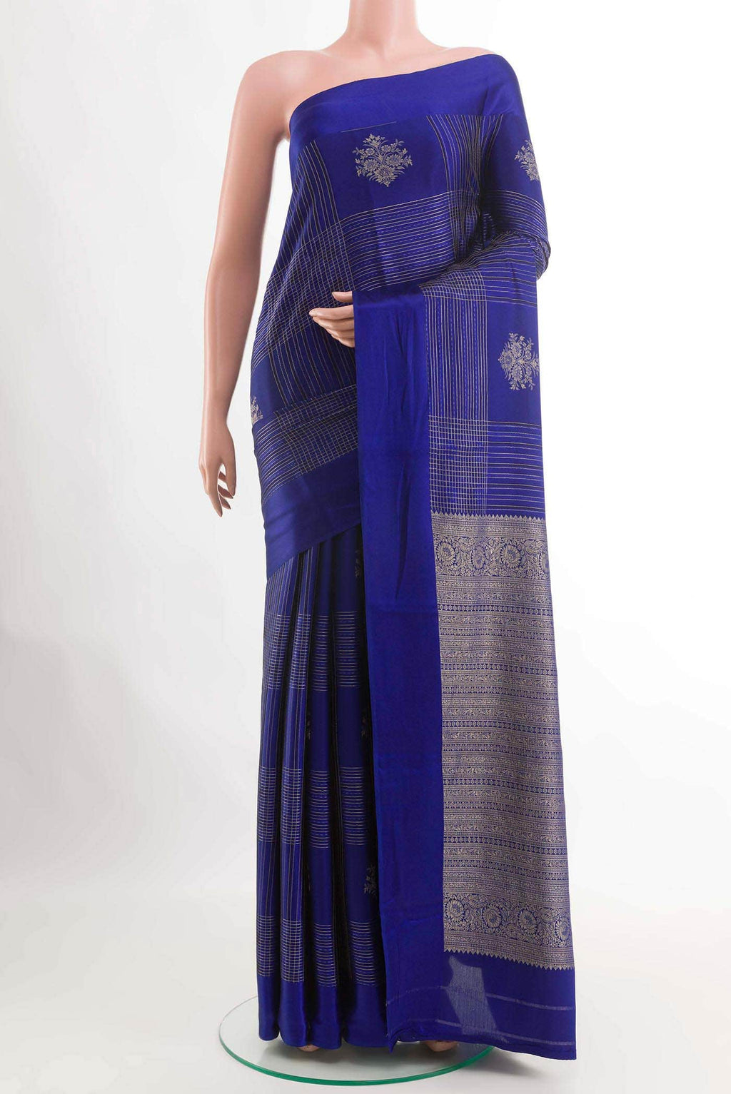 Blue Mysore Crepe Saree