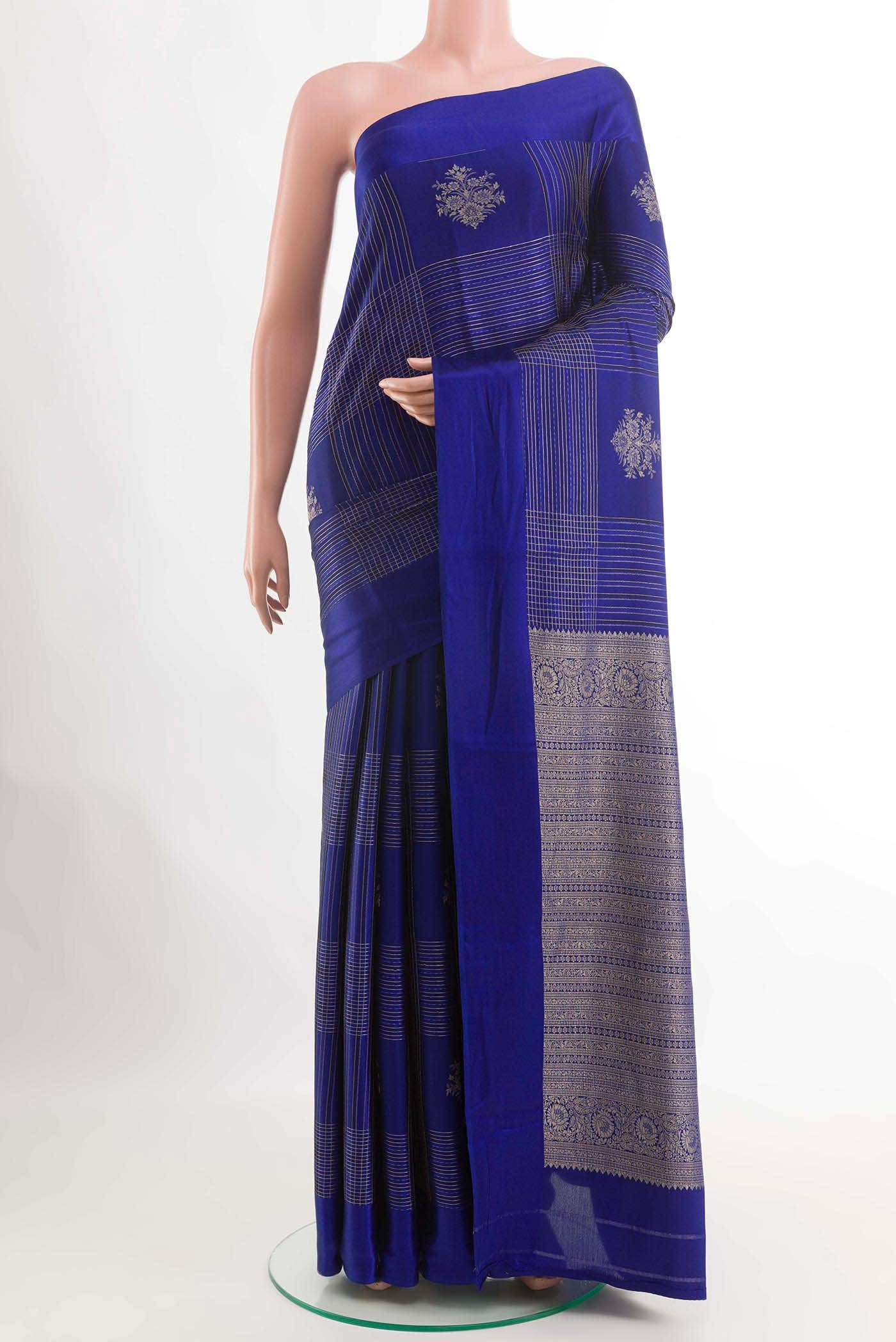 Blue Mysore Crepe Saree