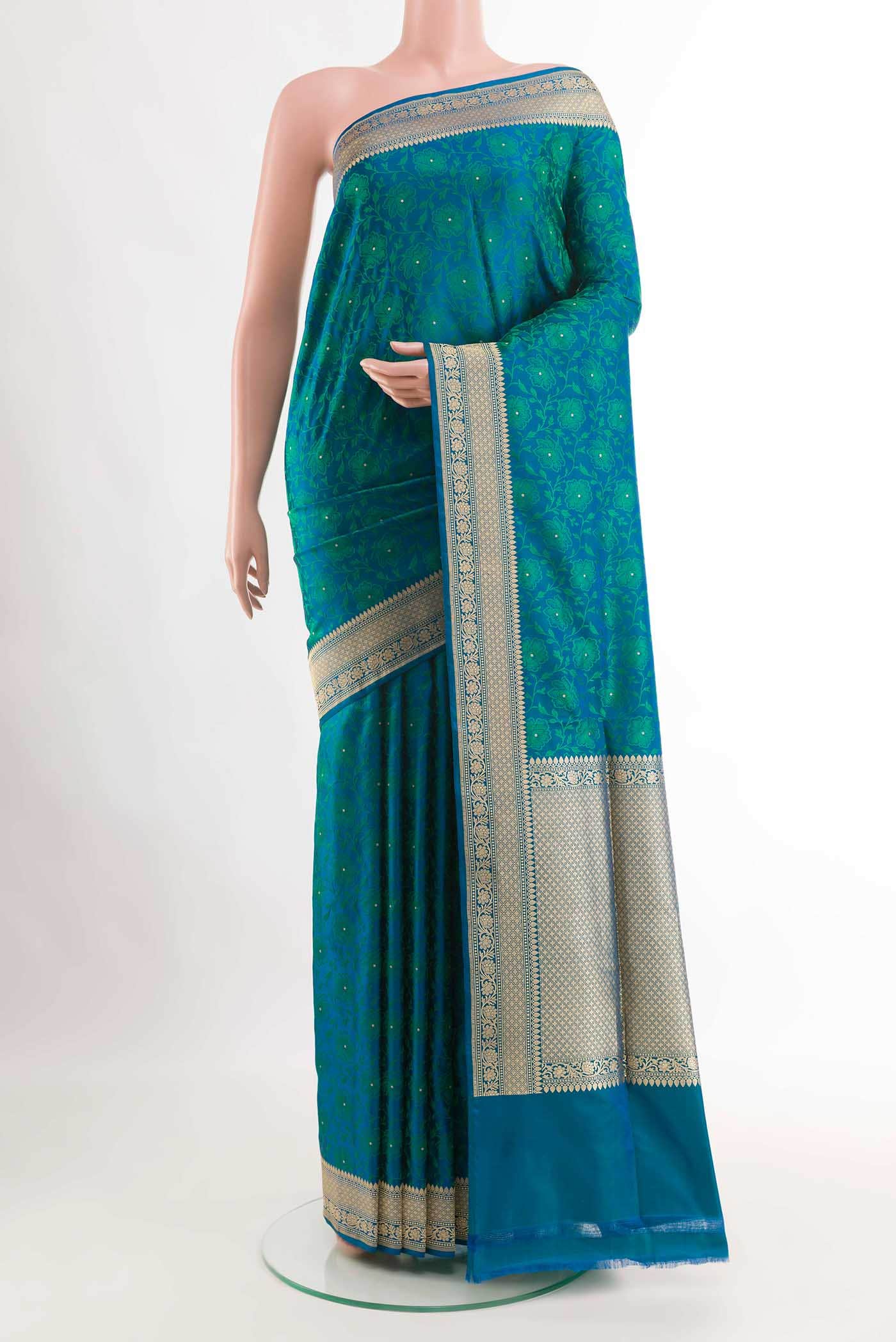 Peacock Blue Dual Tone Banarasi Silk Saree