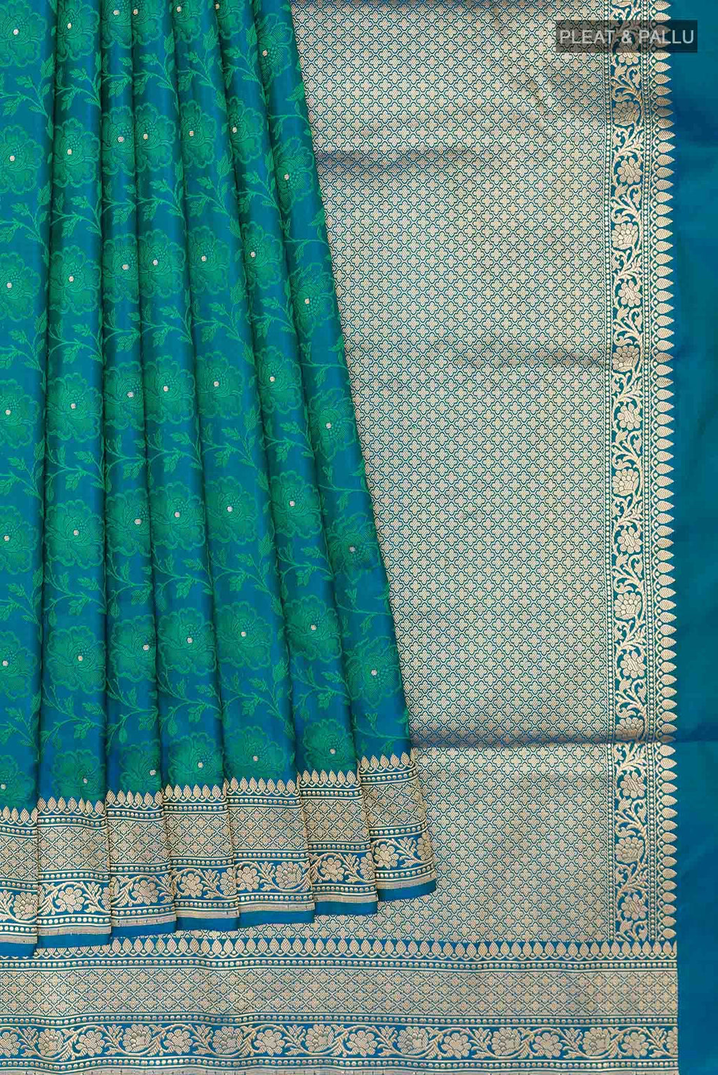 Peacock Blue Dual Tone Banarasi Silk Saree