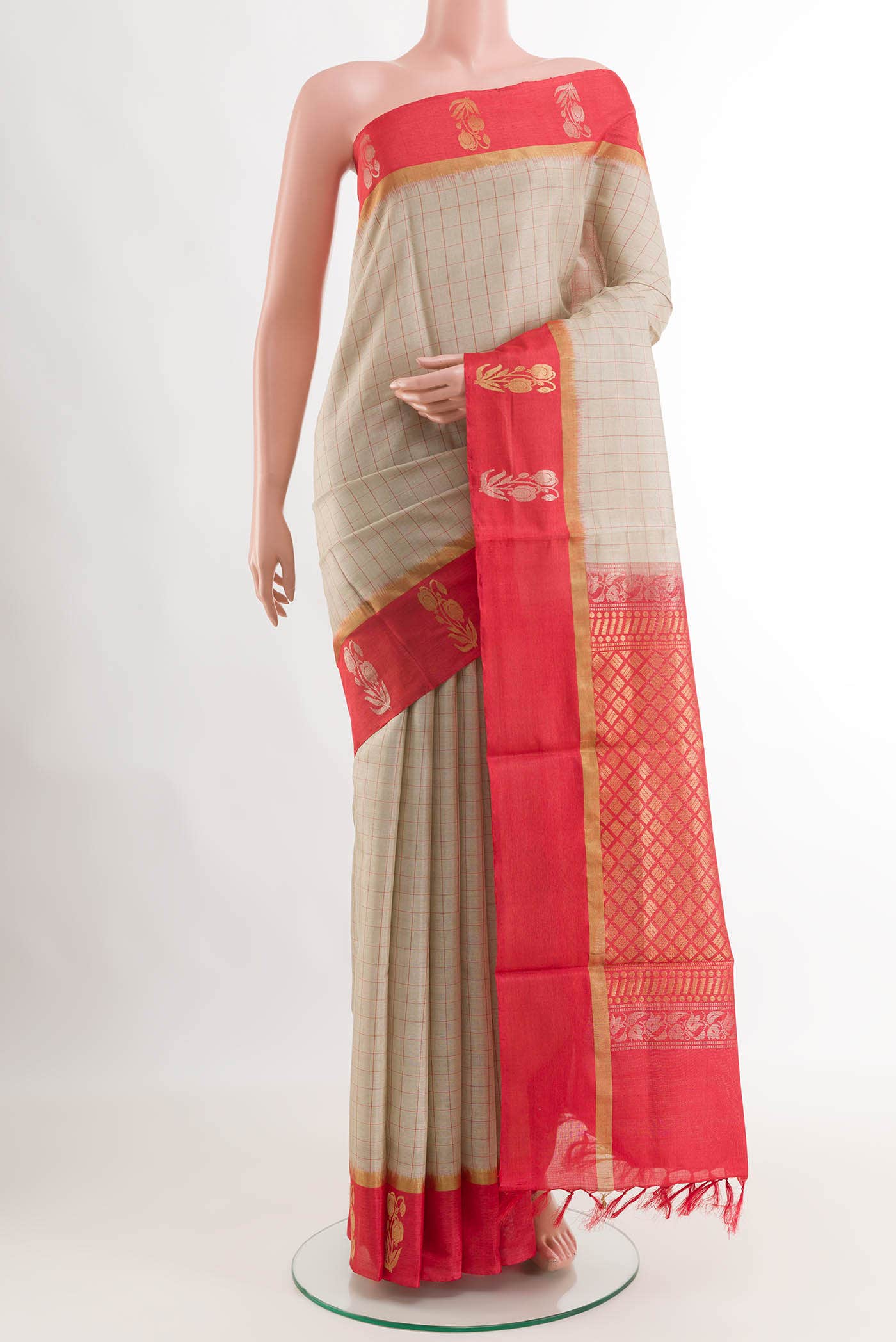 Beige Tussar Silk Saree