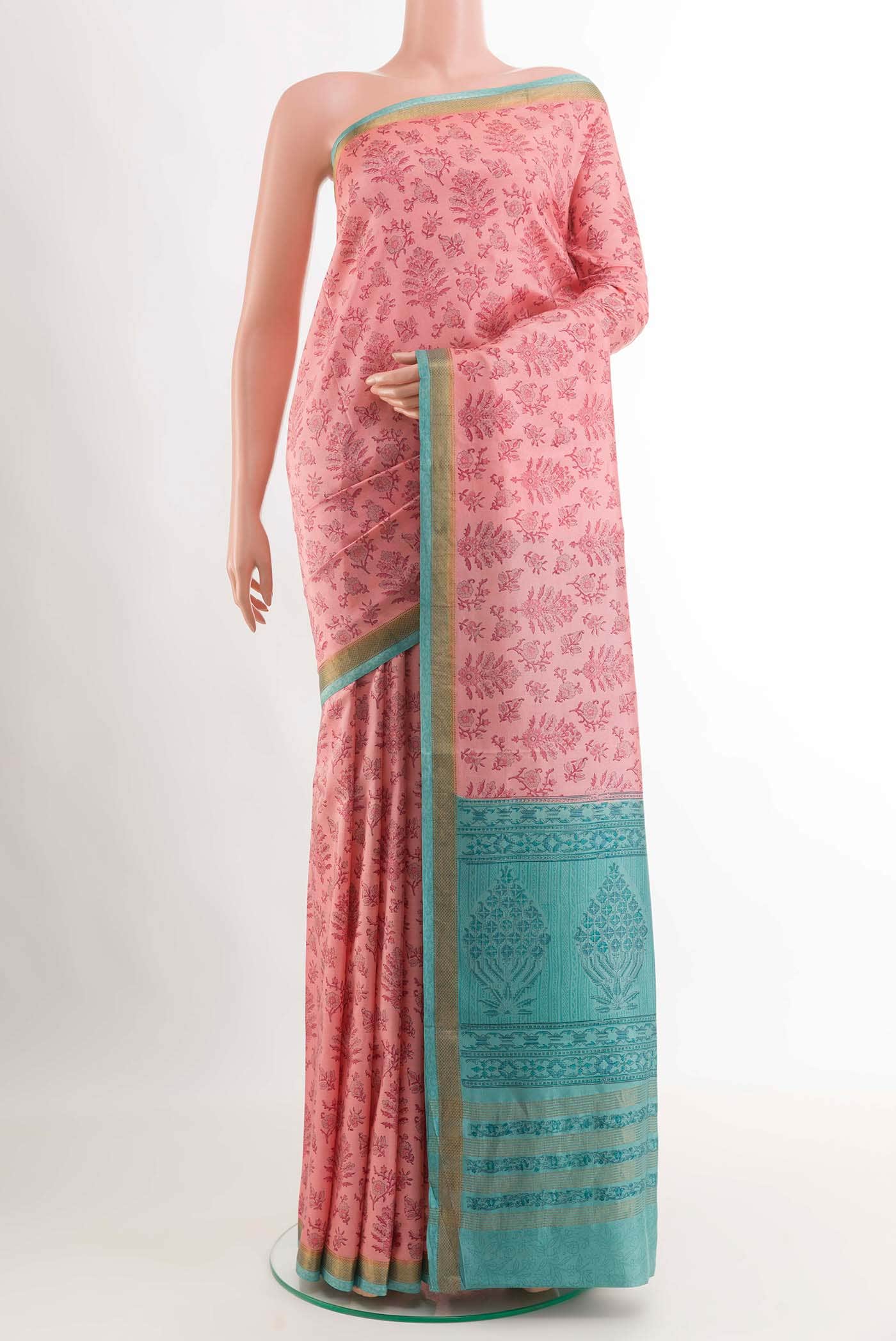Pink Printed Silk Saree