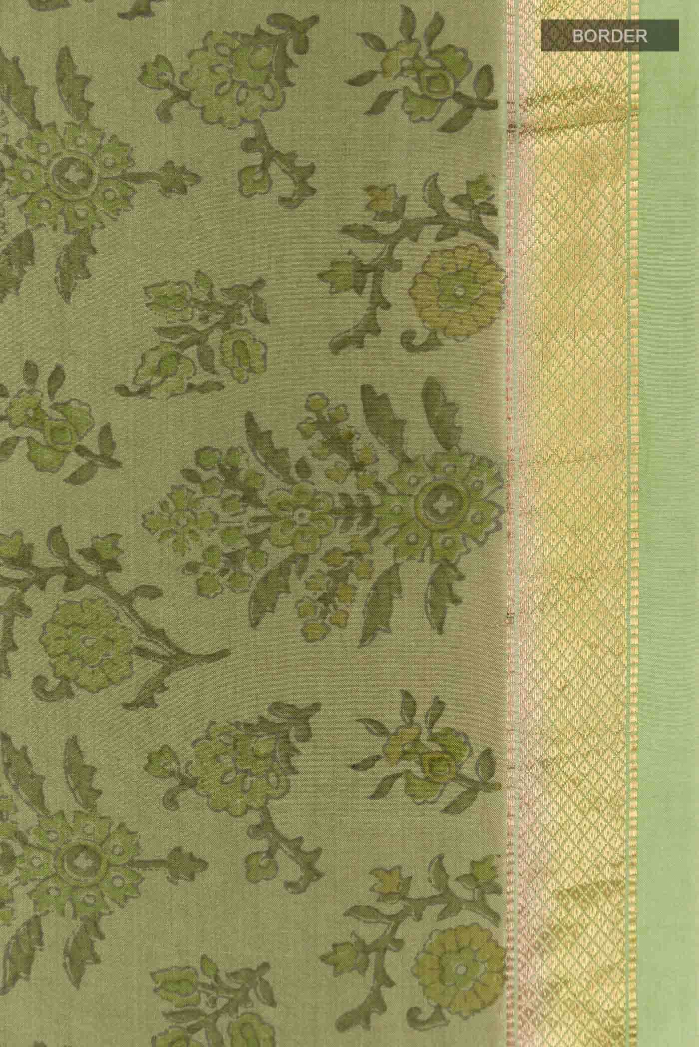 Olive Green Printed Silk Saree