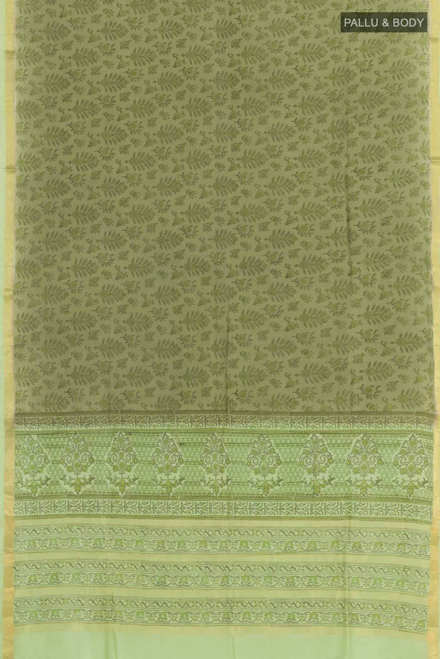 Olive Green Printed Silk Saree