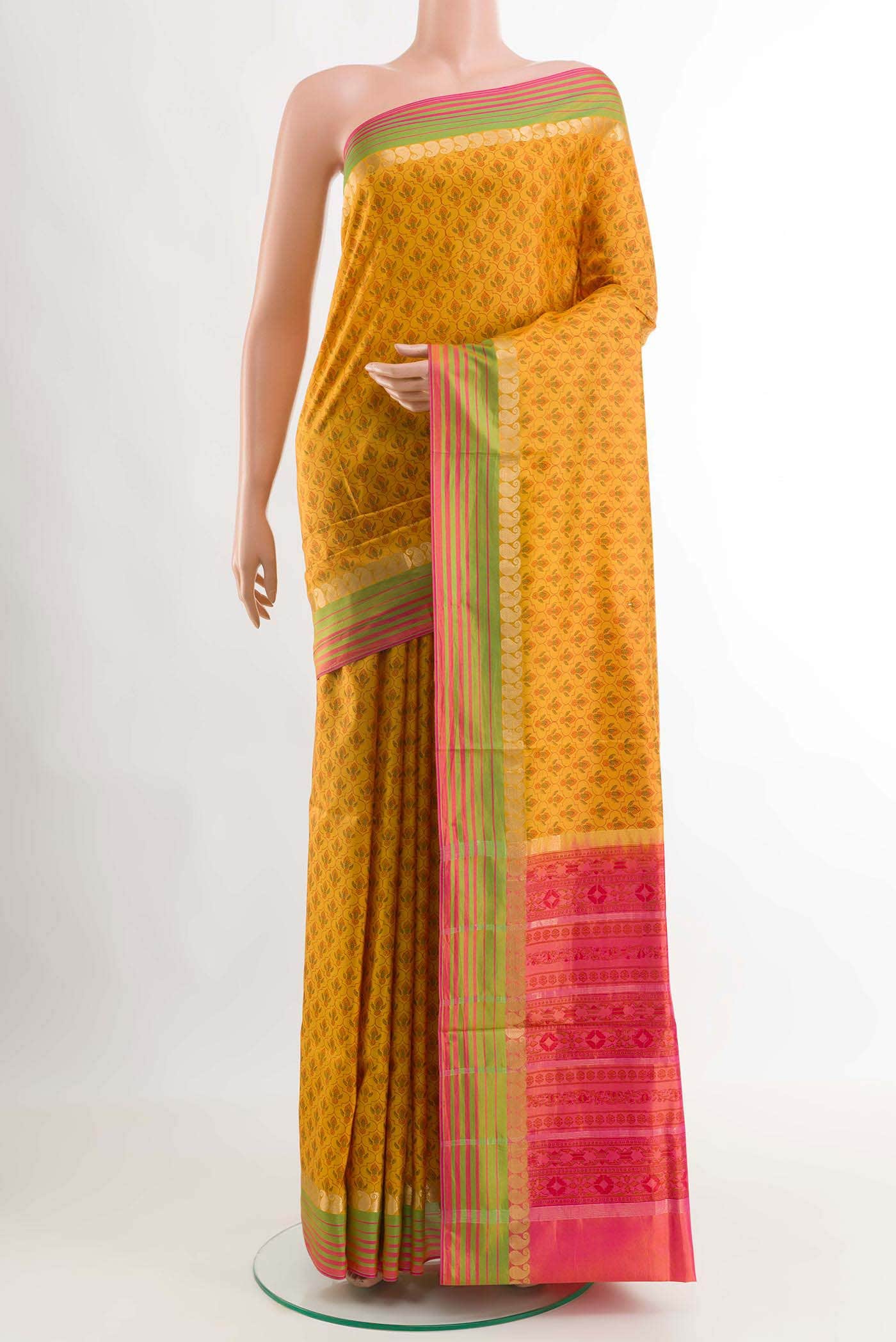 Mustard Printed Silk Saree