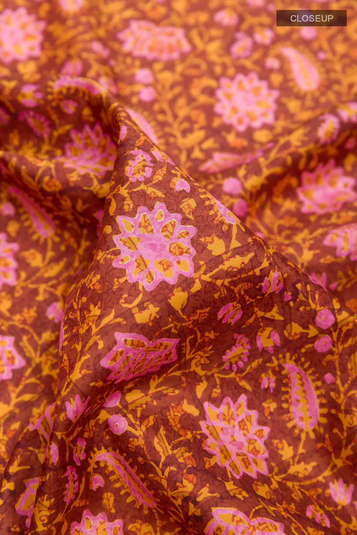 Rust Printed Silk Saree