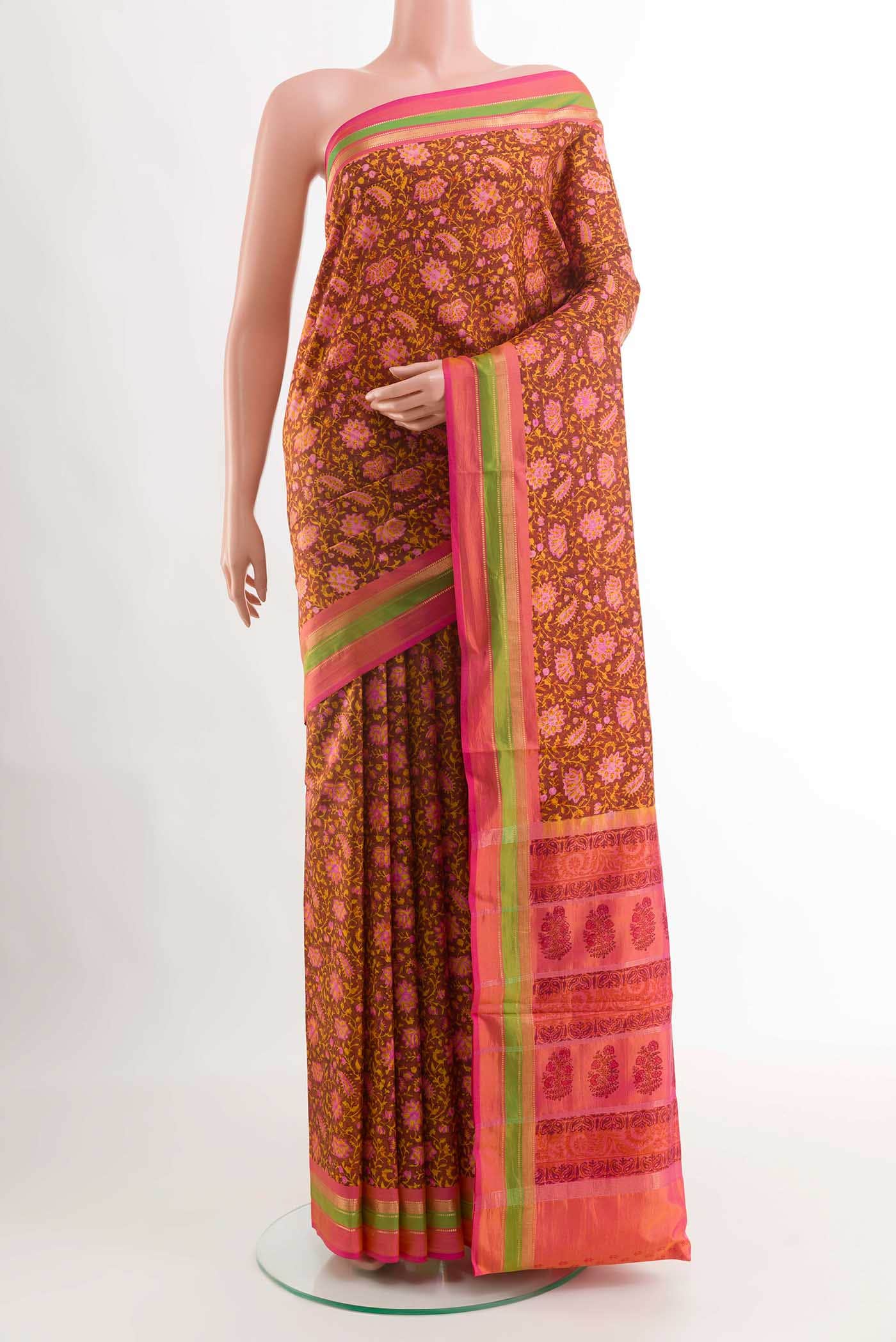 Rust Printed Silk Saree