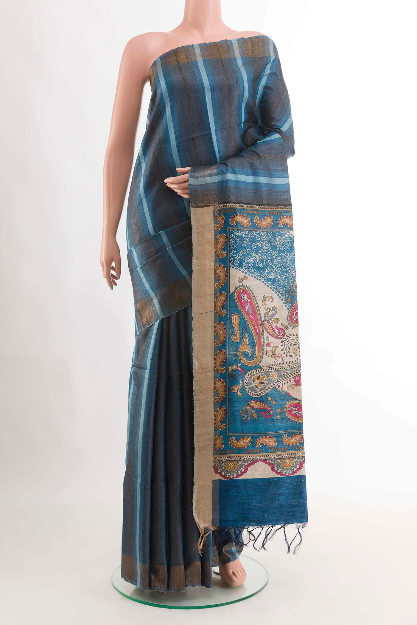 Blue Tussar Saree