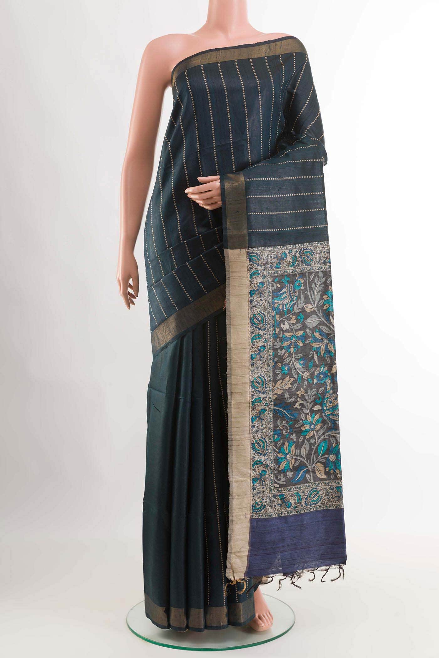 Dark Blue Tussar Saree