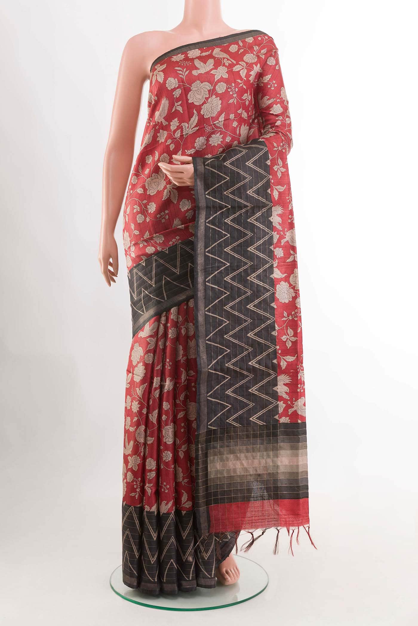 Red Tussar Saree