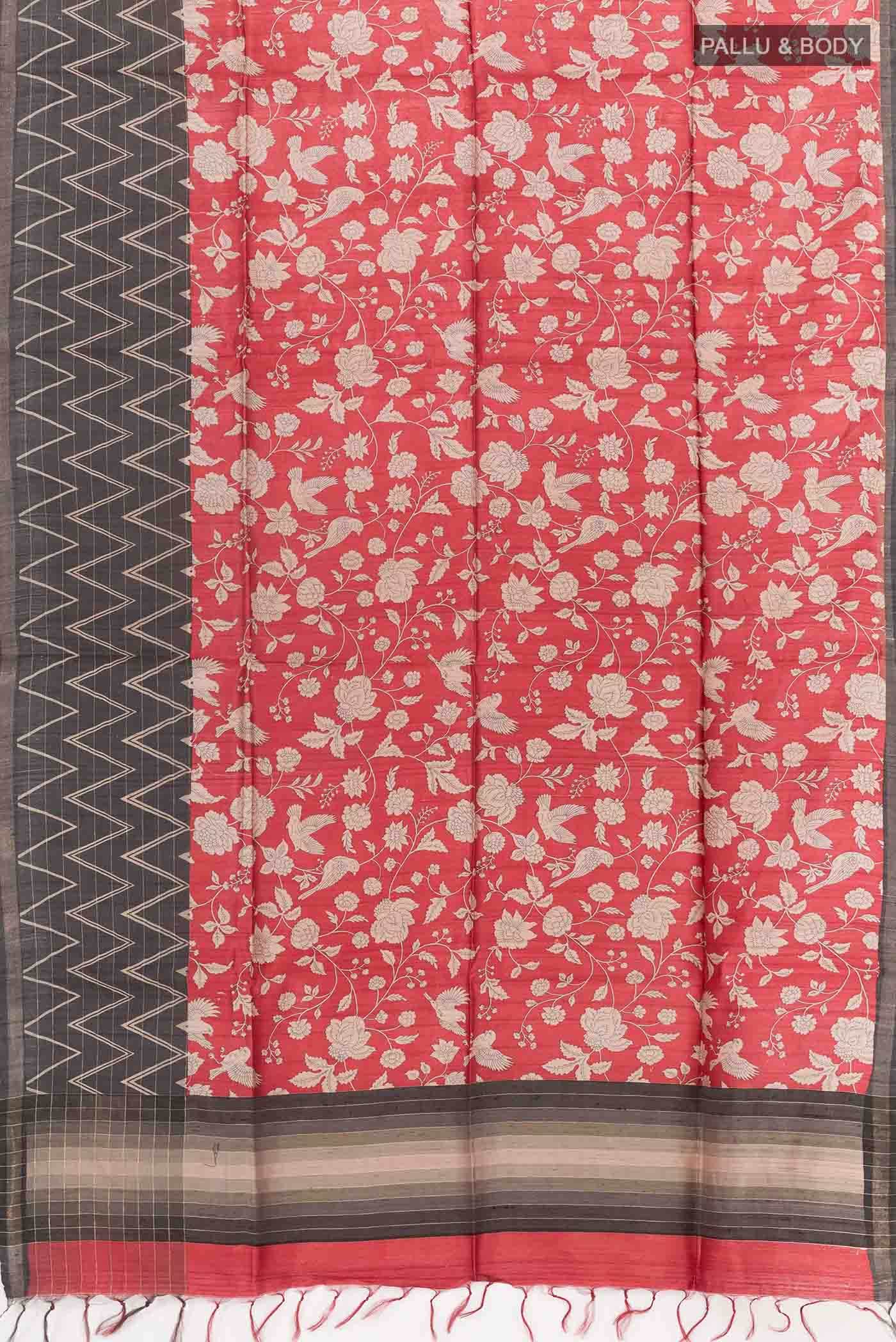 Red Tussar Saree