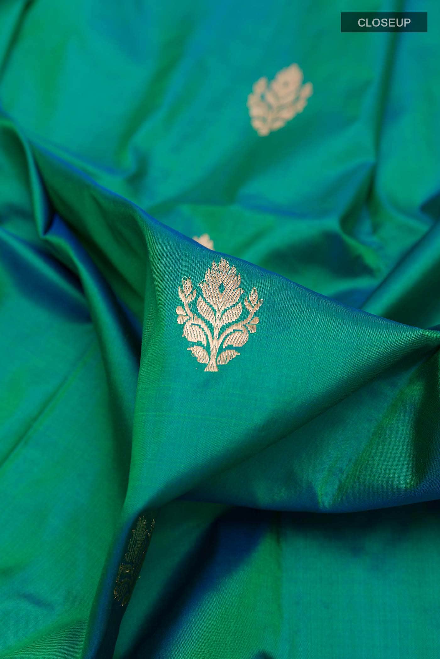 Peacock Blue Dual Tone Banarasi Silk Saree