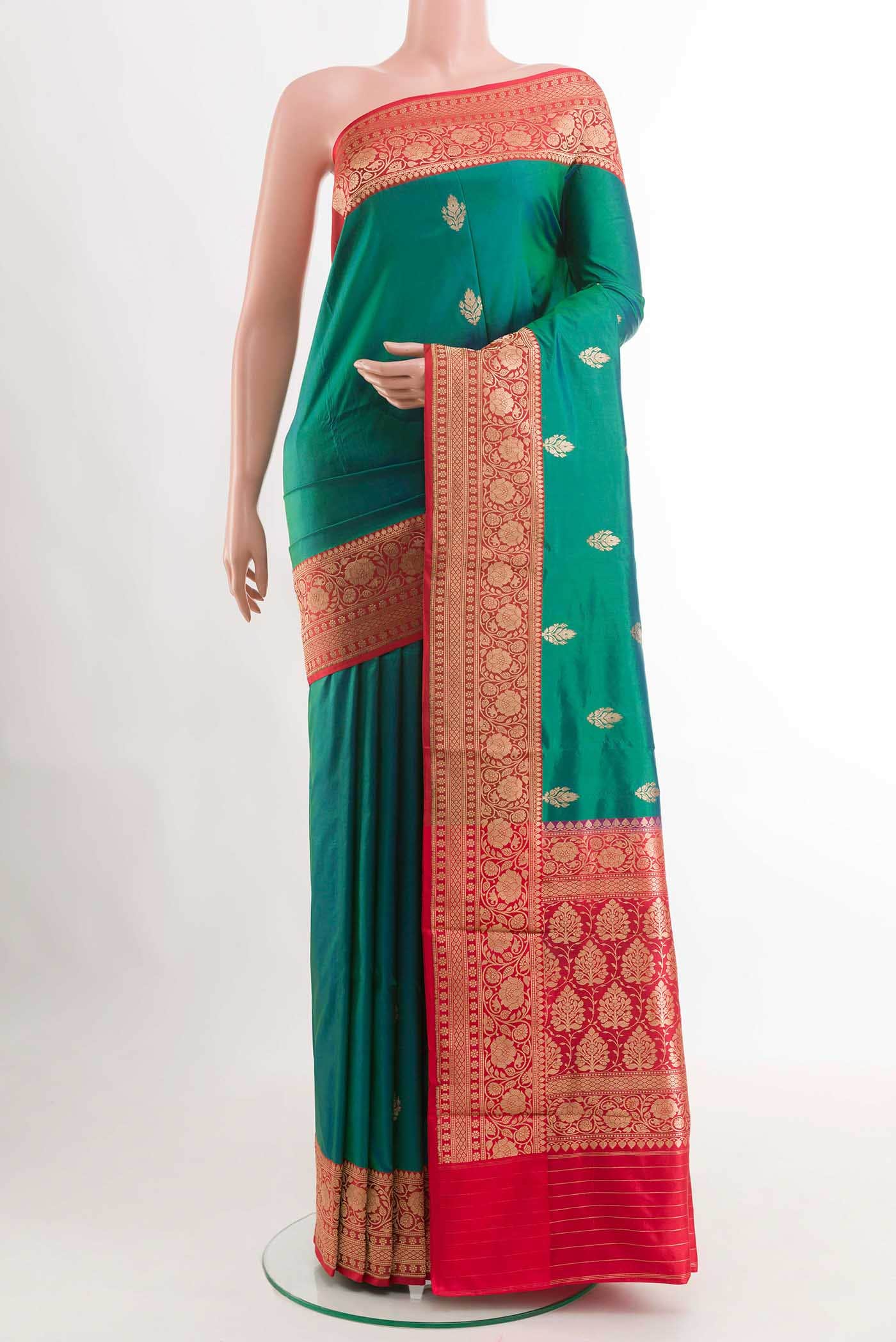 Peacock Blue Dual Tone Banarasi Silk Saree