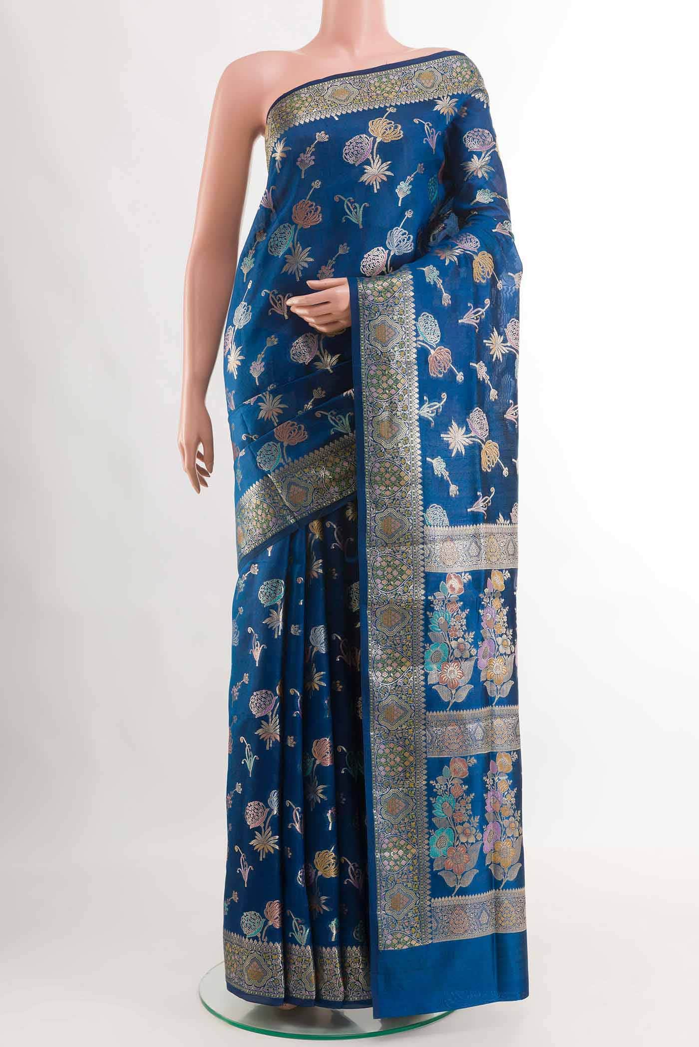 Blue Banarasi Tussar Silk Saree