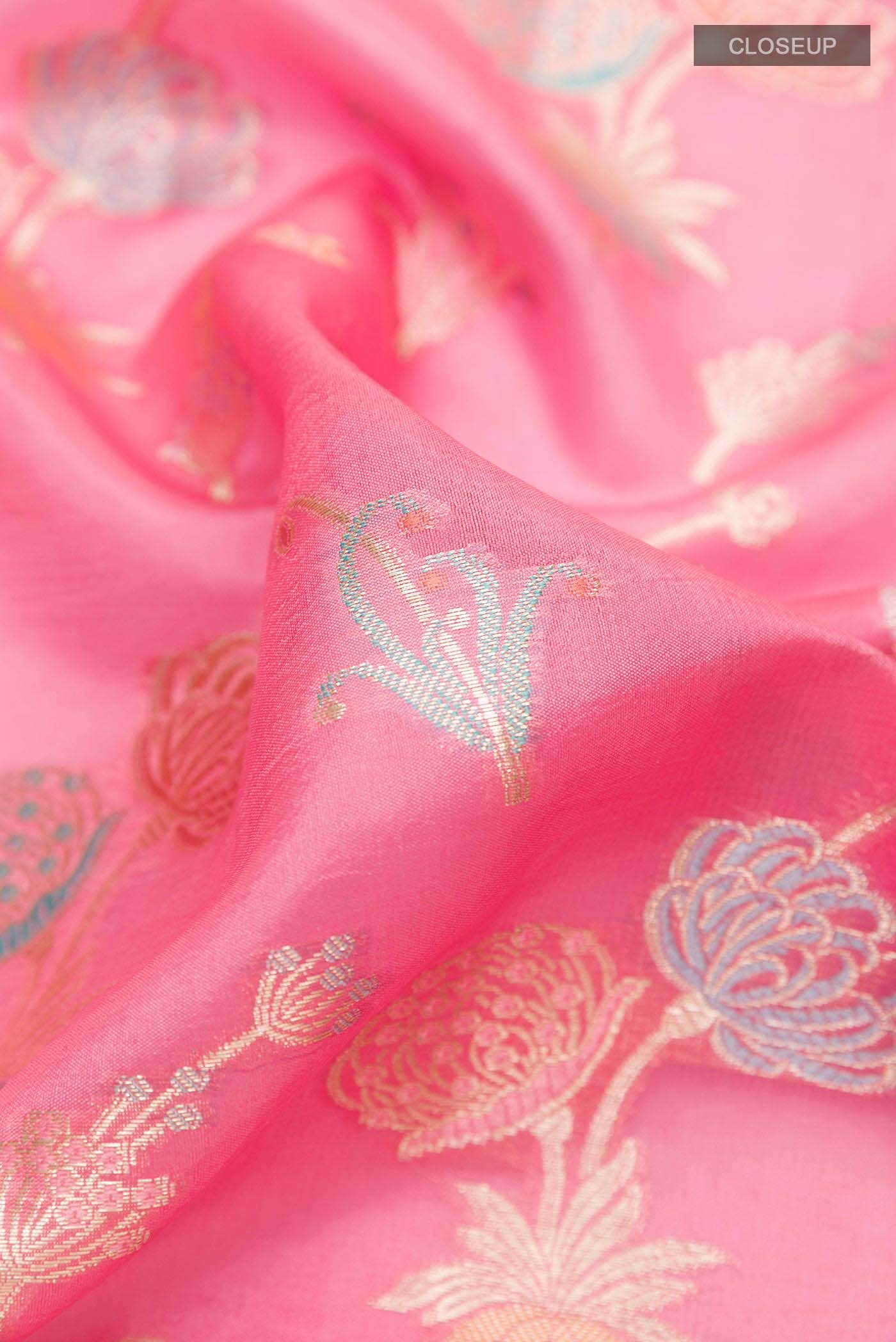 Pink Banarasi Tussar Silk Saree