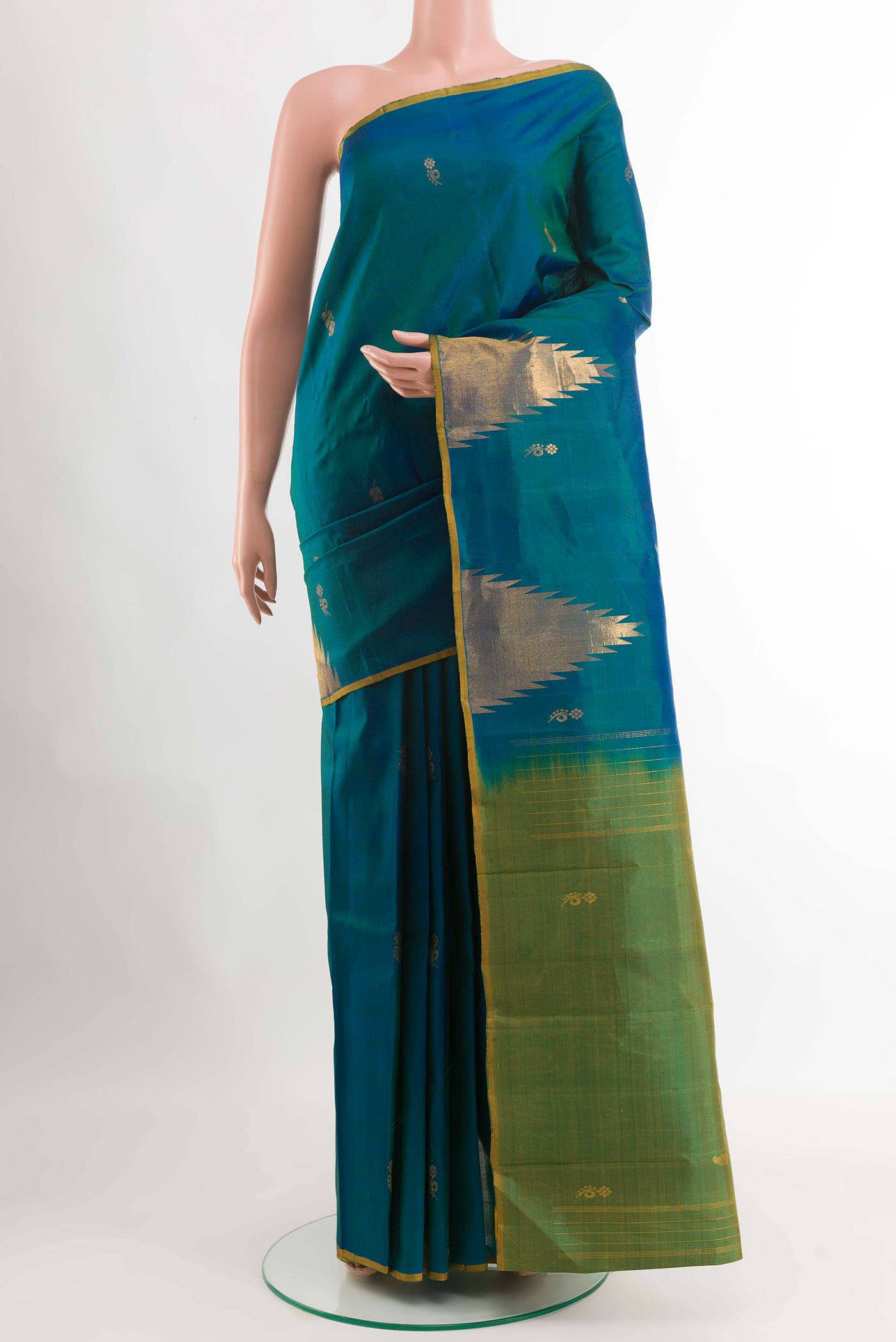 Peacock Blue Dual Tone Kanchipuram Silk Saree