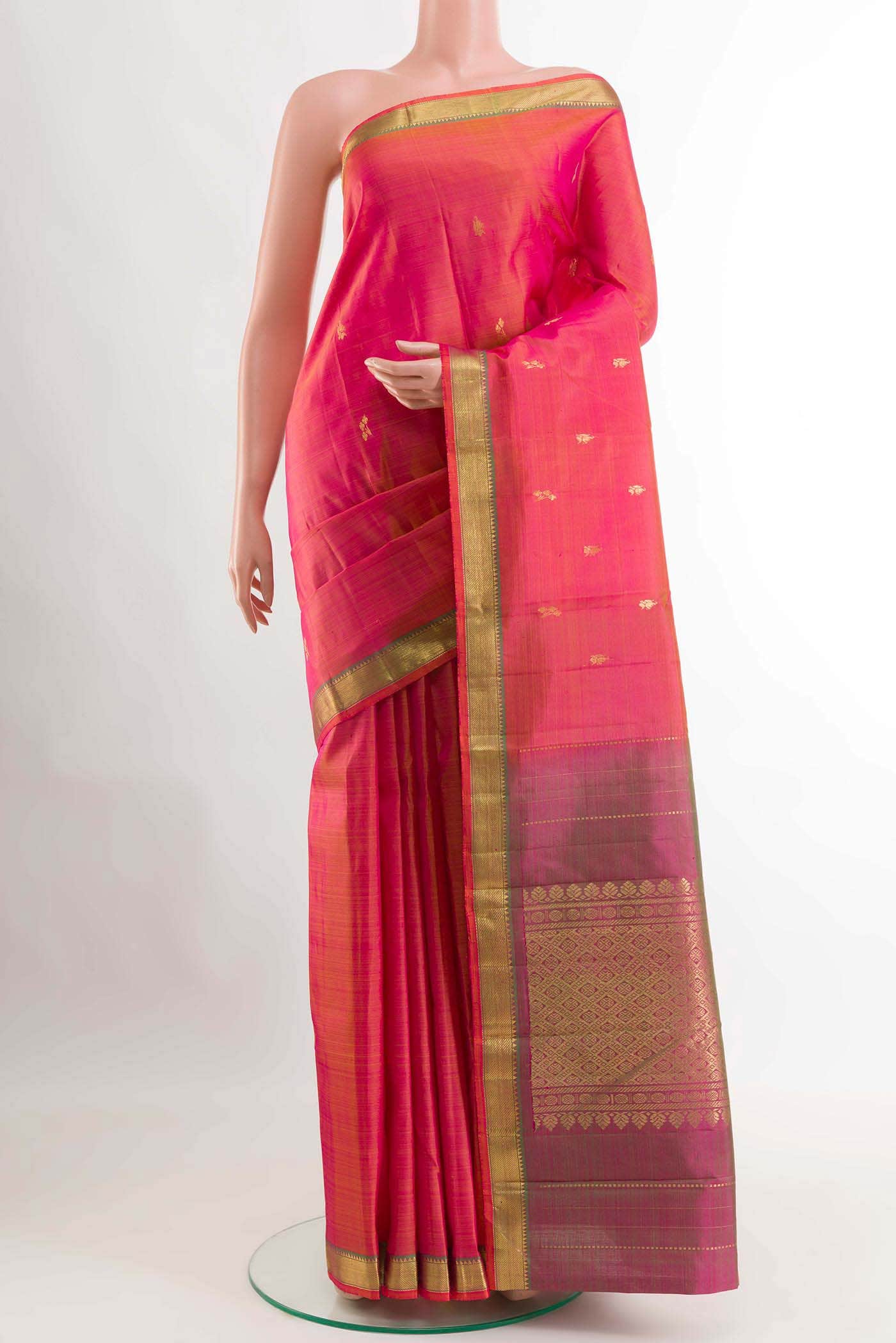 Pink Dual Tone Kanchipuram Silk Saree