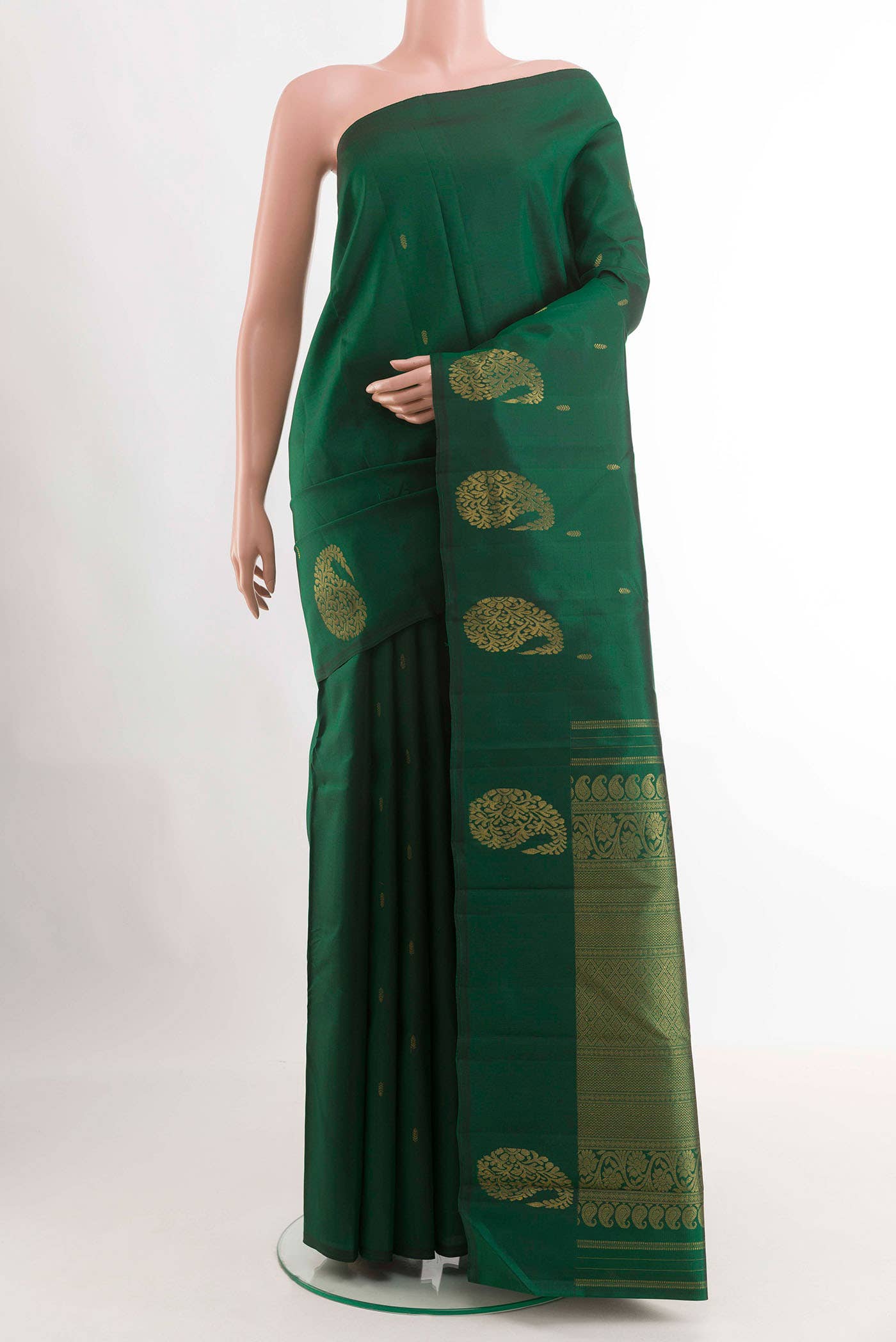 Bottle Green Kanchipuram Silk Saree