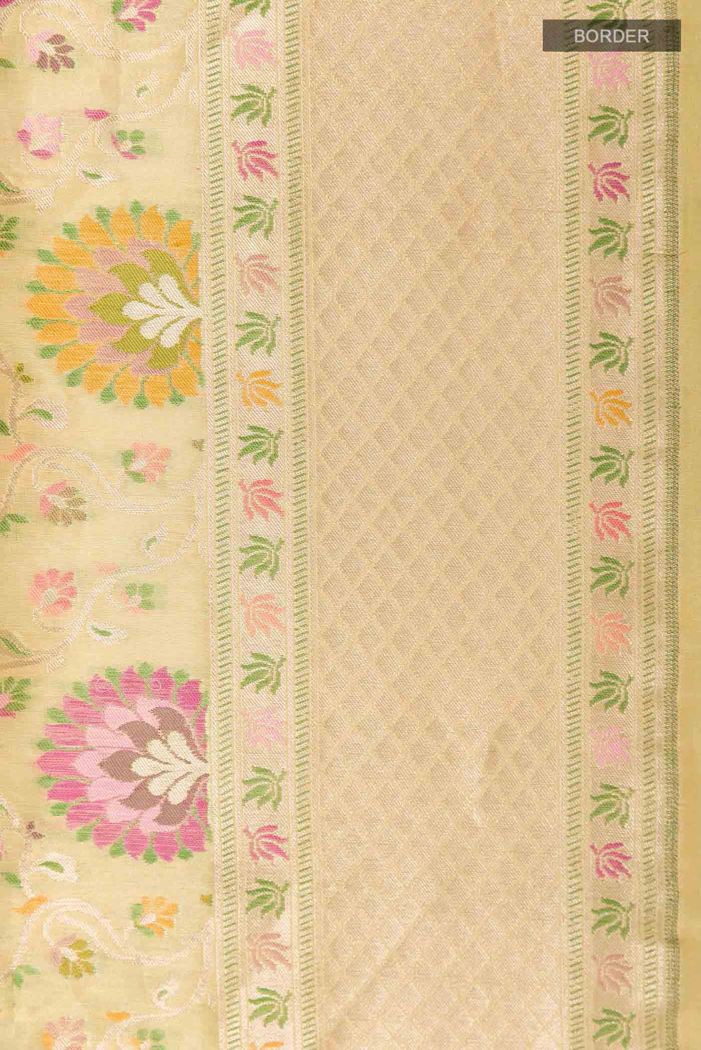Cream Banarasi Silk Saree