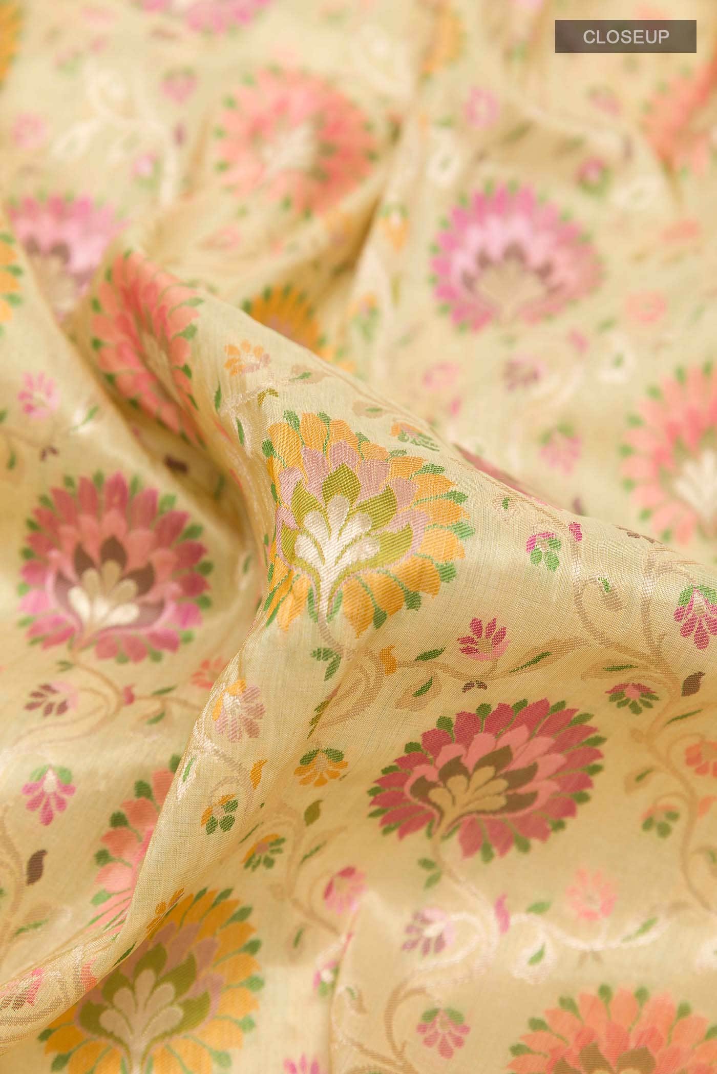 Cream Banarasi Silk Saree