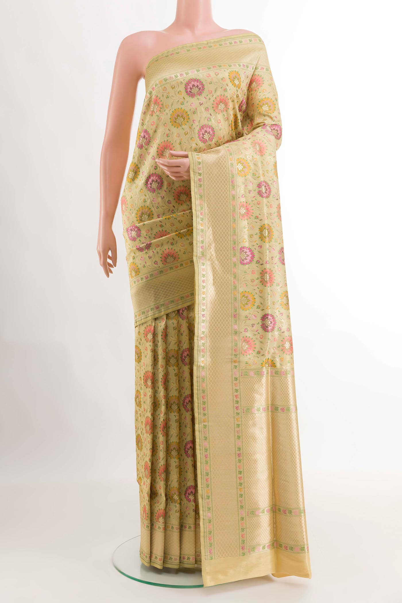 Cream Banarasi Silk Saree