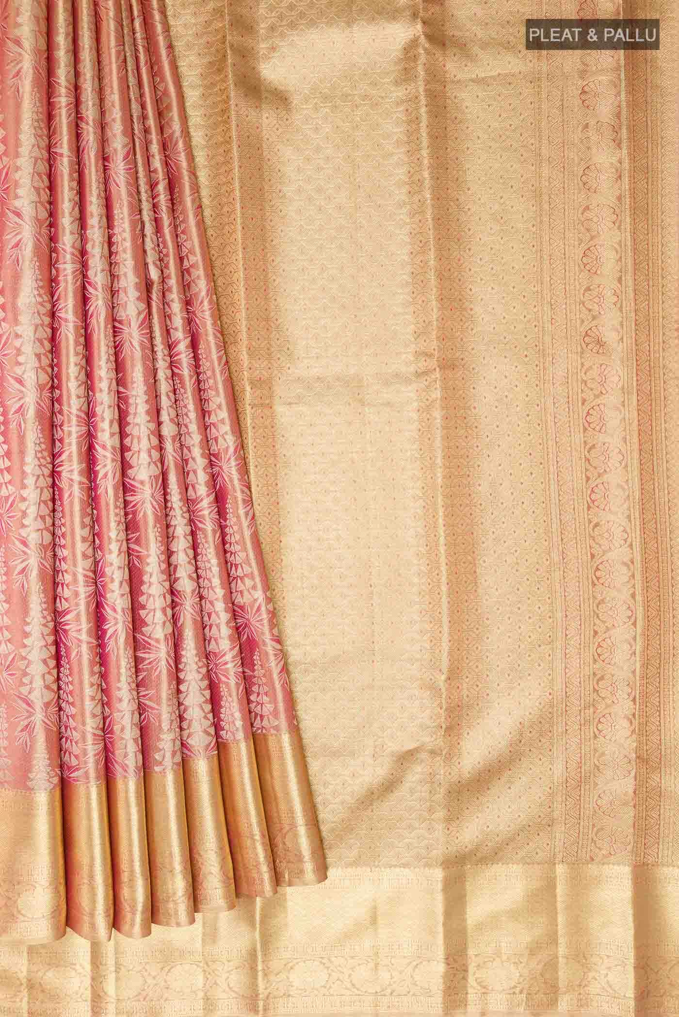 Golden Peach Dual Tone Kanchipuram Tissue Silk Saree