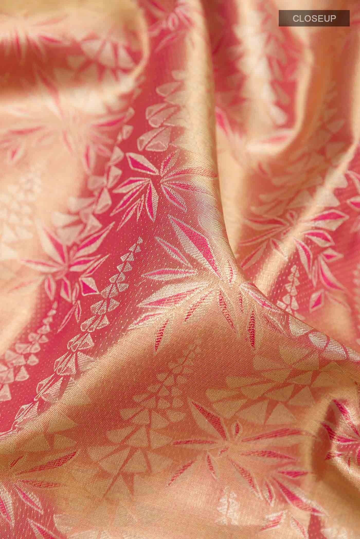 Golden Peach Dual Tone Kanchipuram Tissue Silk Saree
