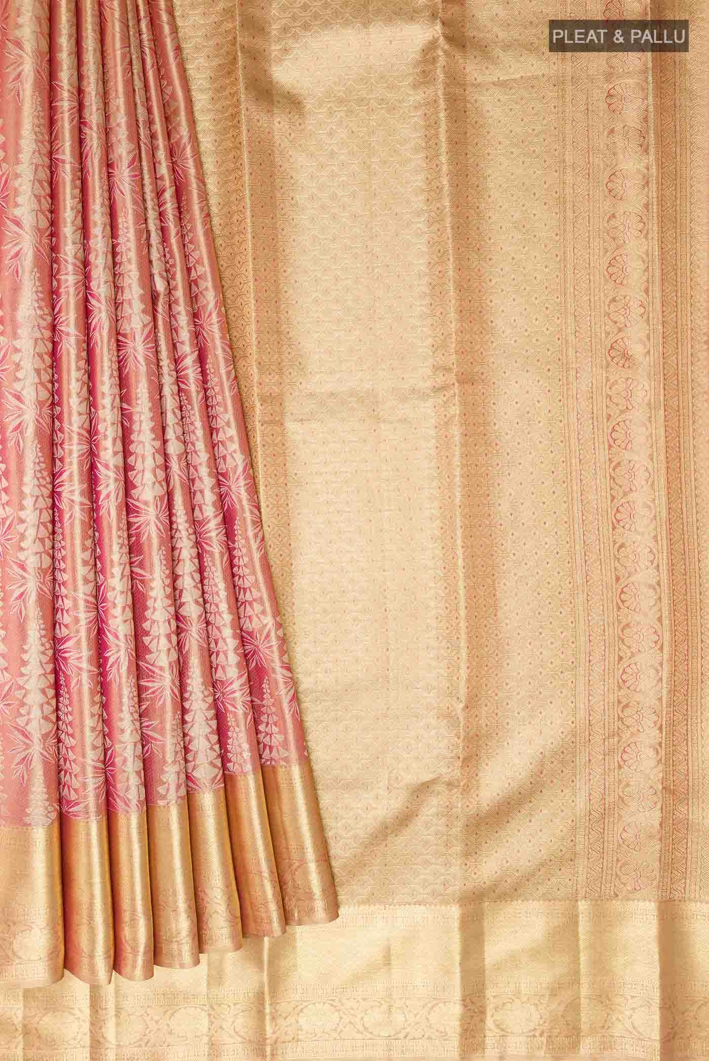Golden Peach Dual Tone Kanchipuram Tissue Silk Saree