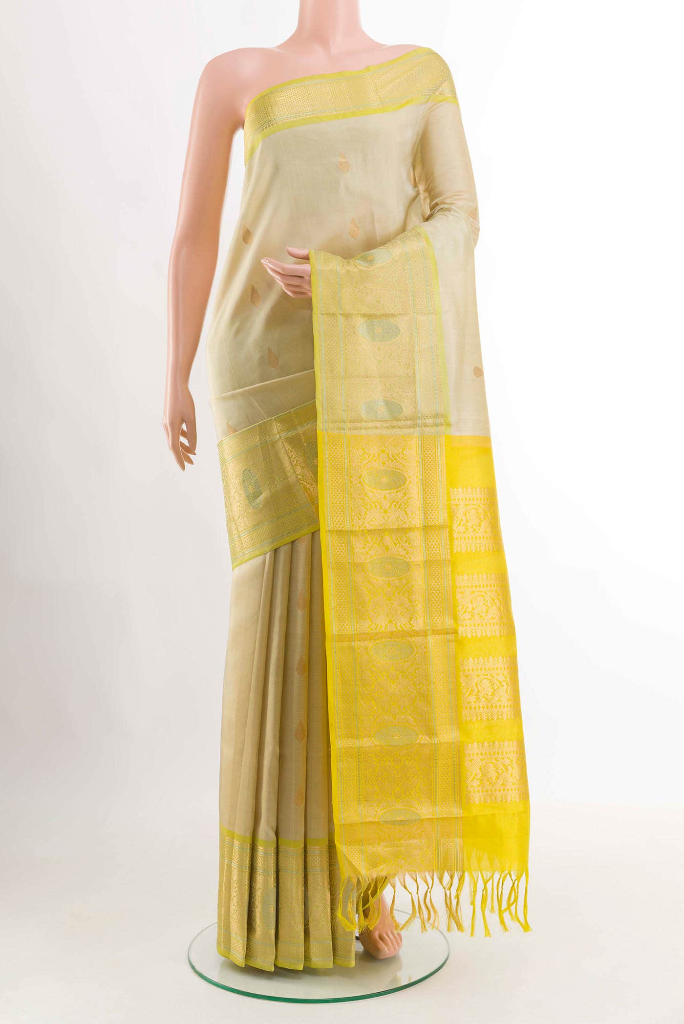 Beige Blended Kora Cotton Saree